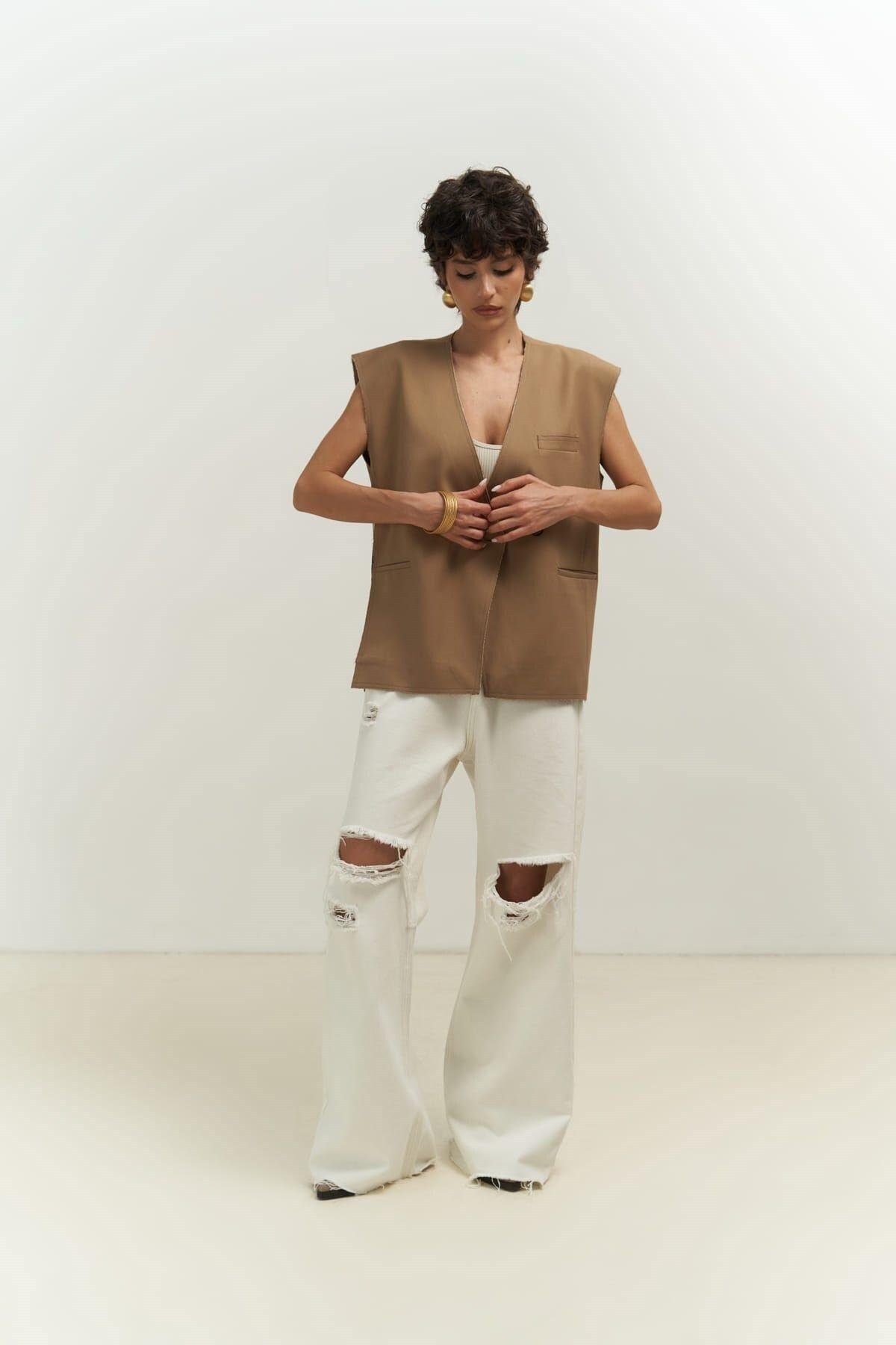 Sissela Yan Yırtmaç Detay Vizon Yelek