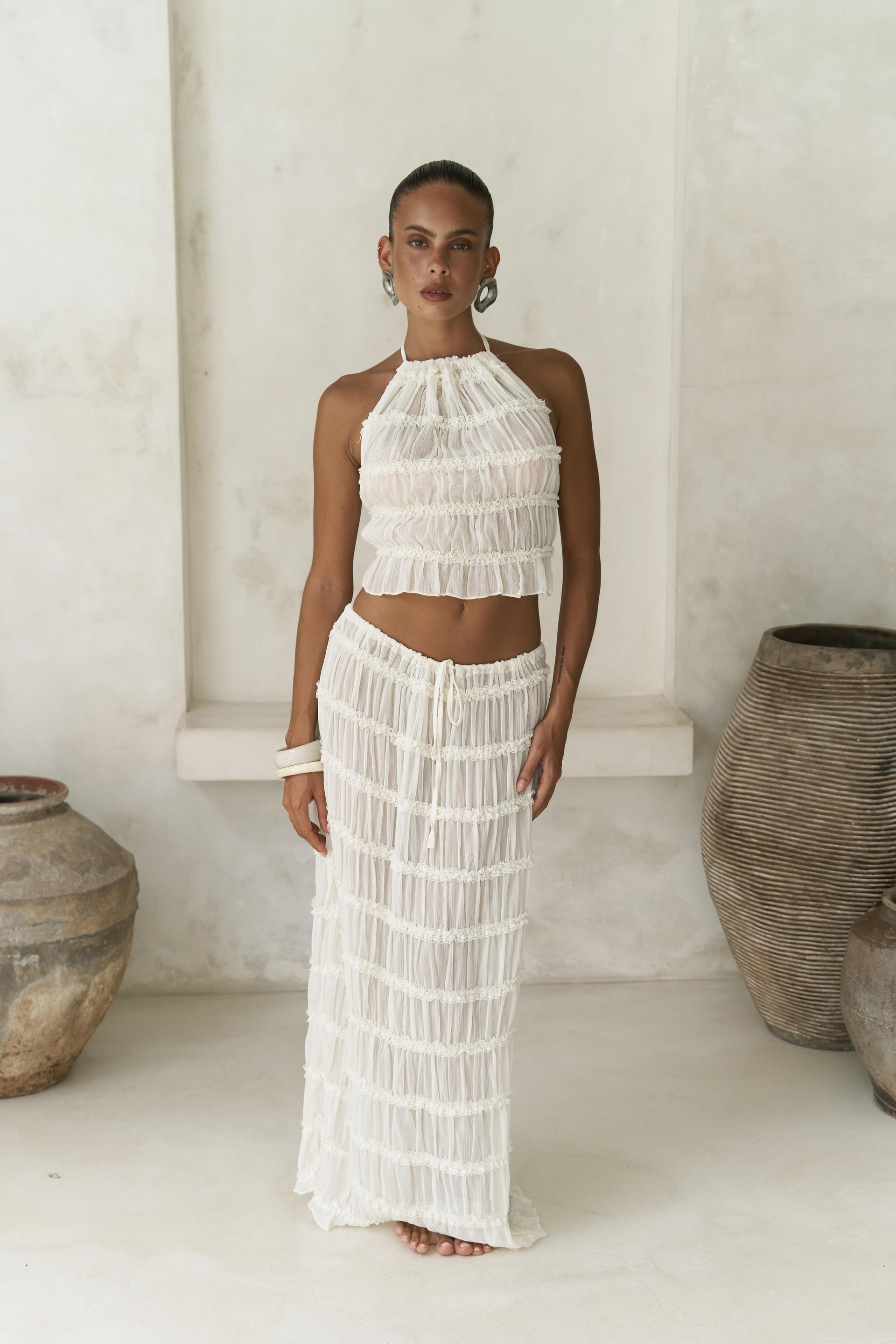 Sofi Transparan Ekru Crop Etek Takım