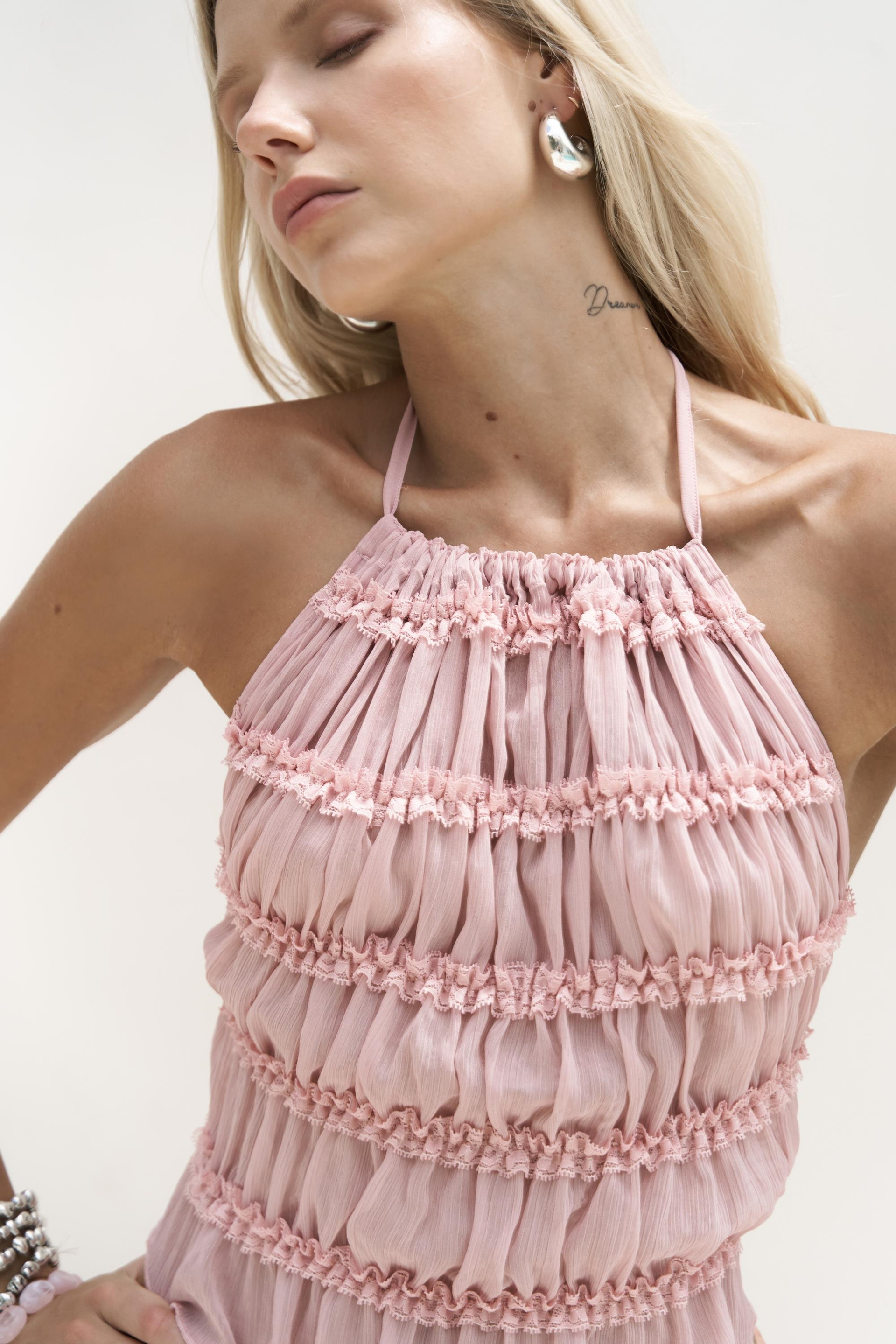 Sofi Transparan Pembe Crop Etek Takım