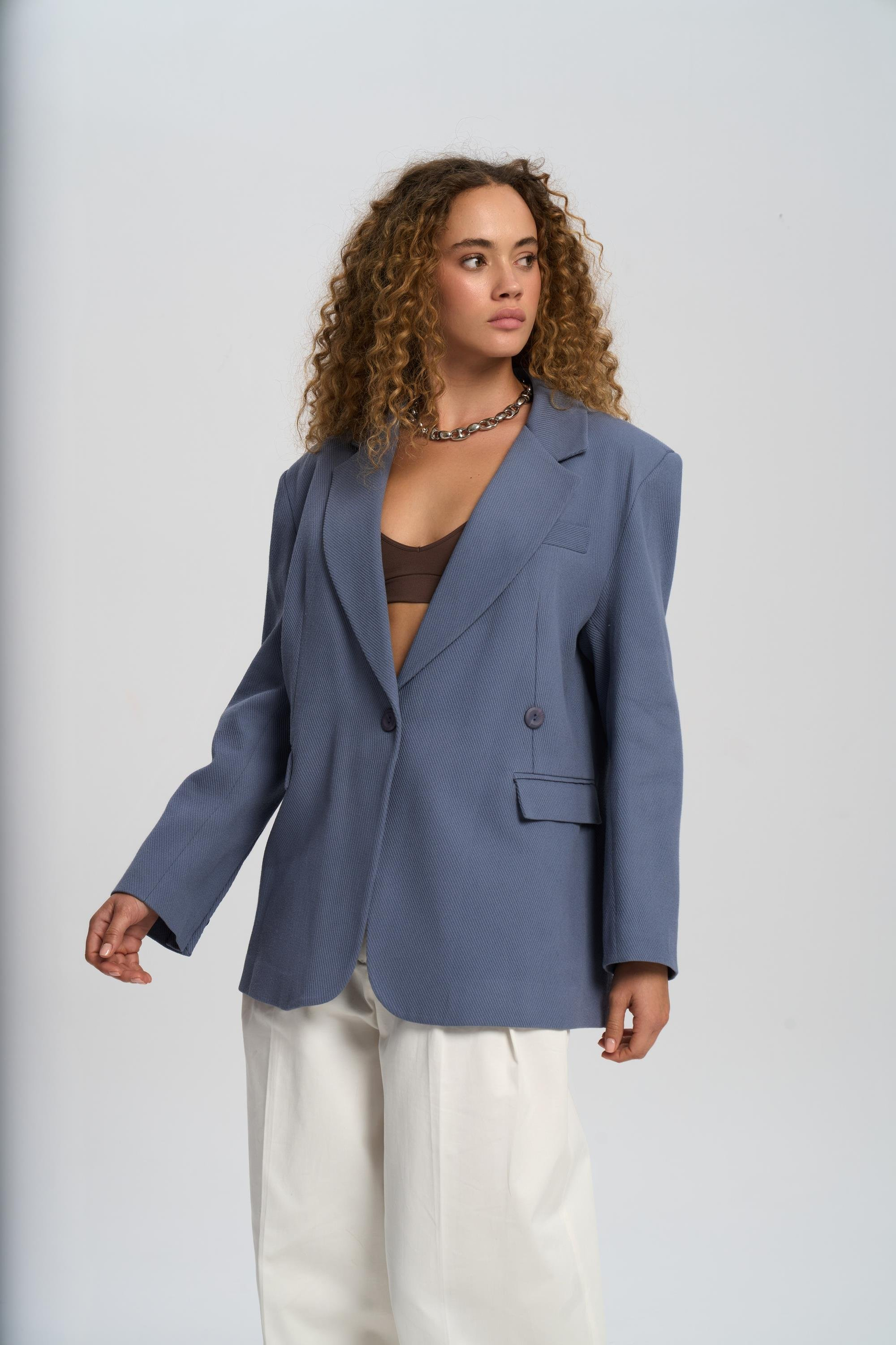 Solara Back Buttoned İndigo Blazer