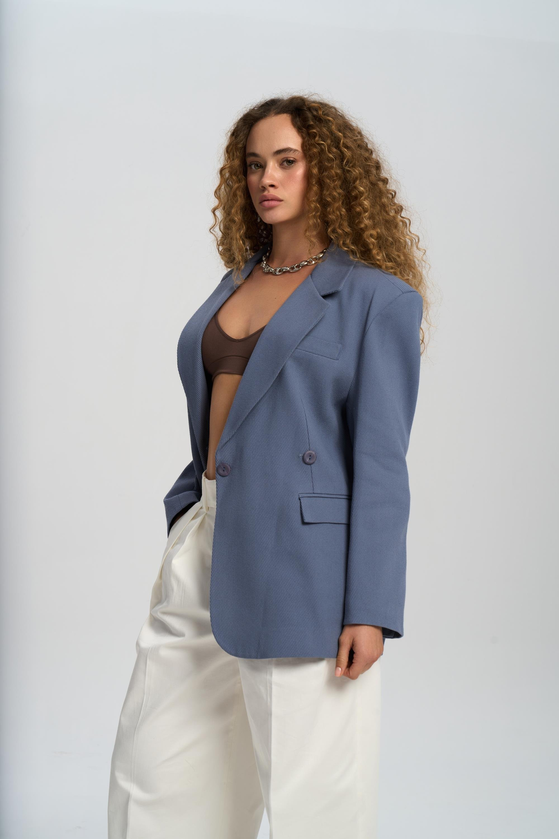 Solara Back Buttoned İndigo Blazer