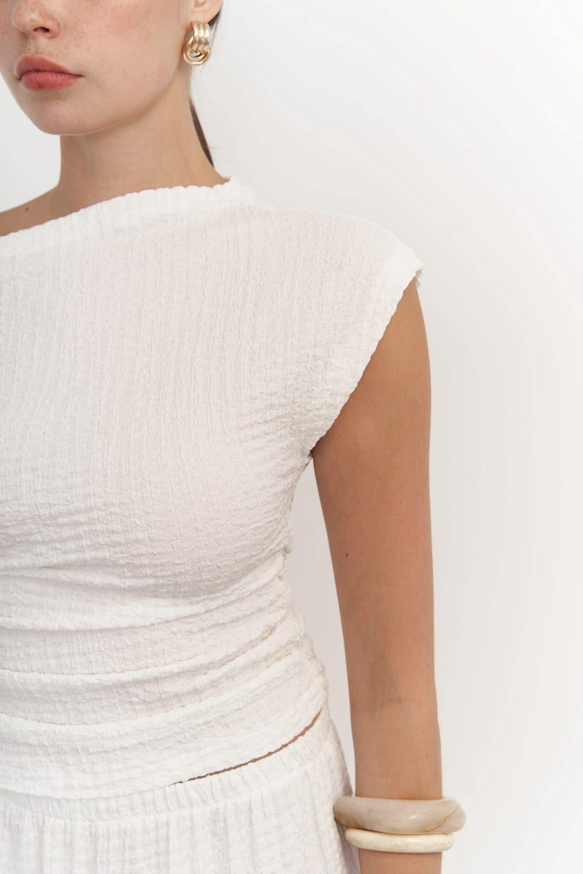 Sona Ecru Asymmetrical Blouse & Trousers Set