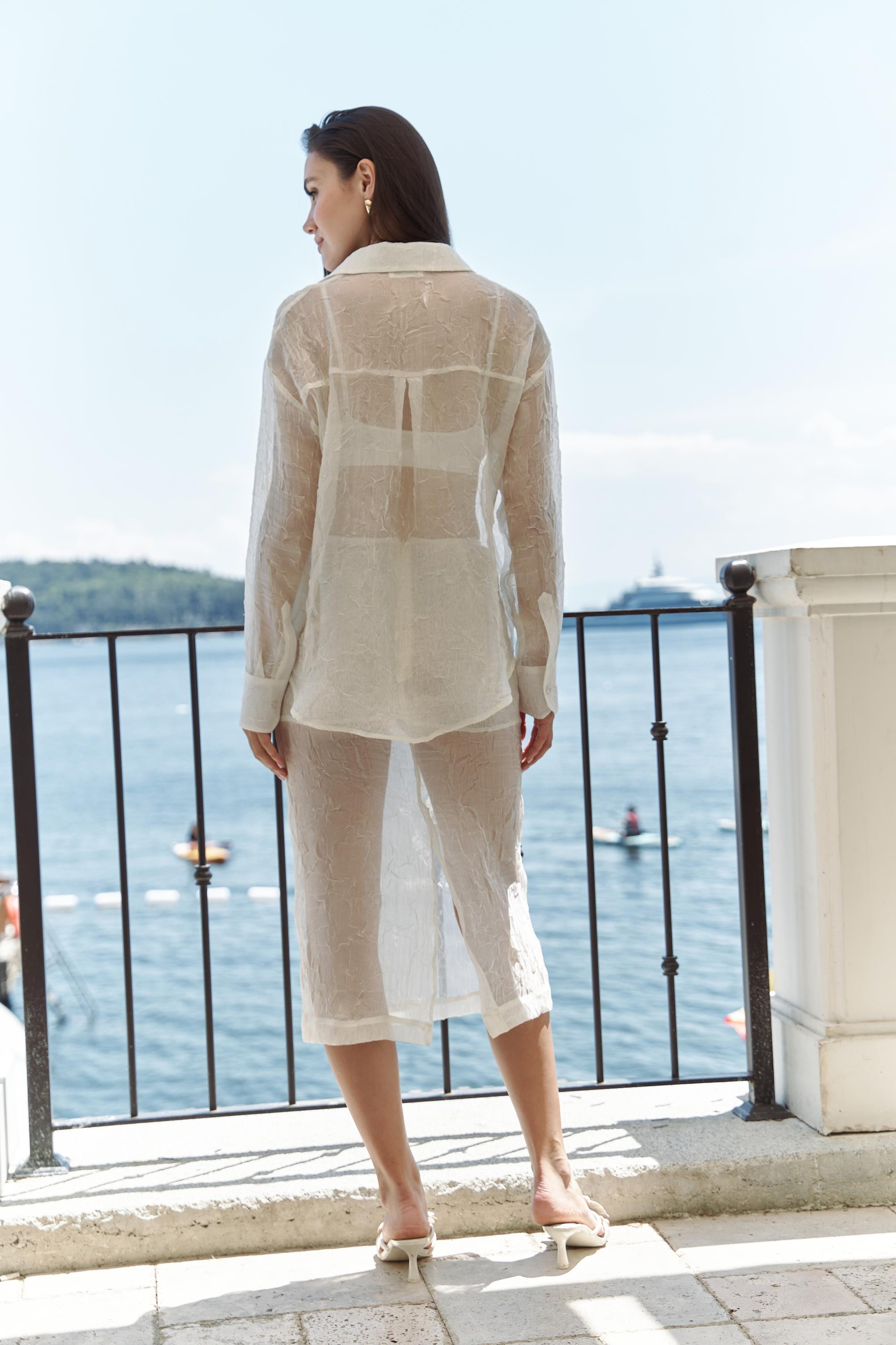 Sorcha Ekru Transparan Gömlek Etek Takım