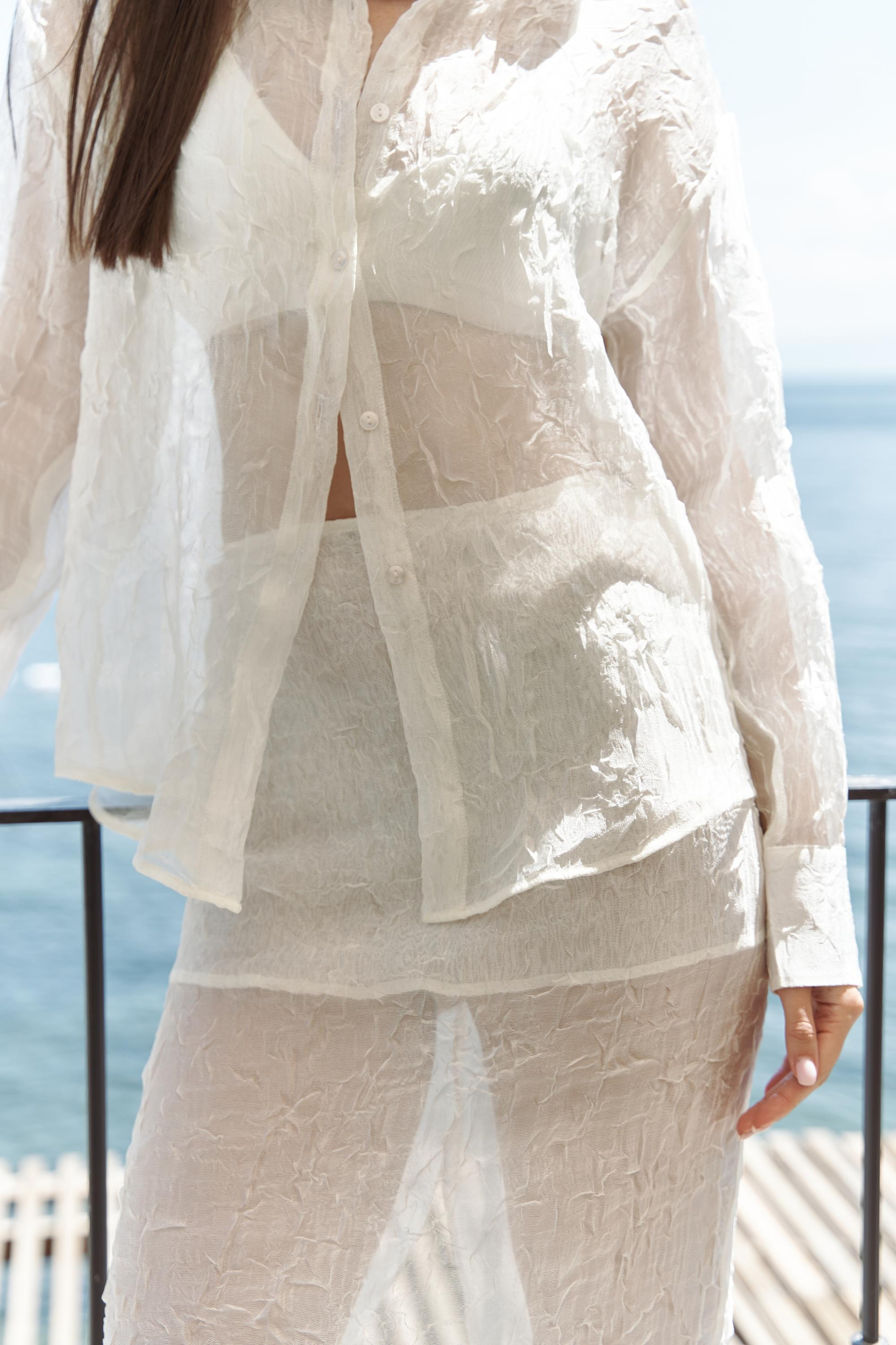 Sorcha Ekru Transparan Gömlek Etek Takım