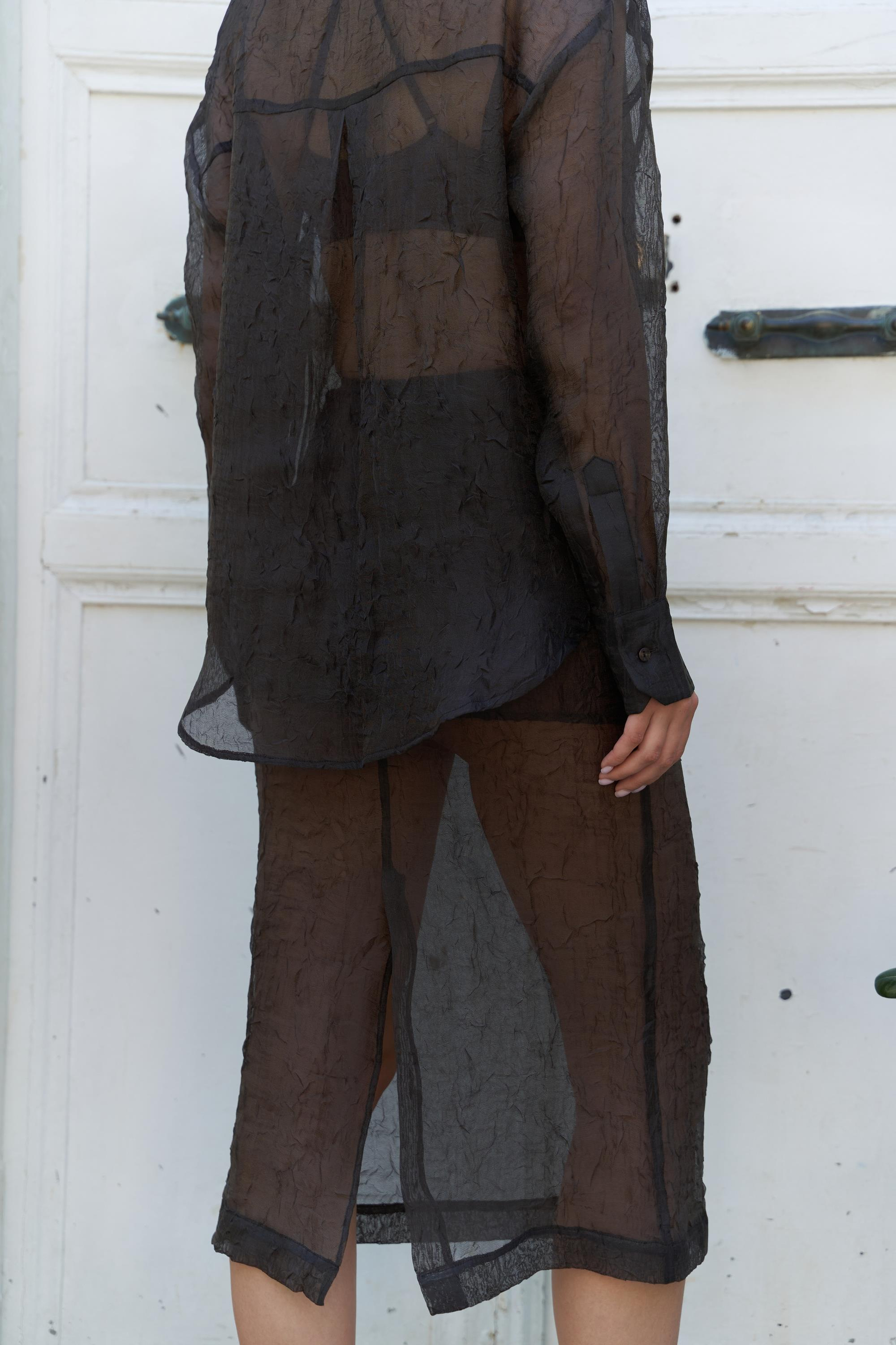 Sorcha Kahve Transparan Gömlek Etek Takım