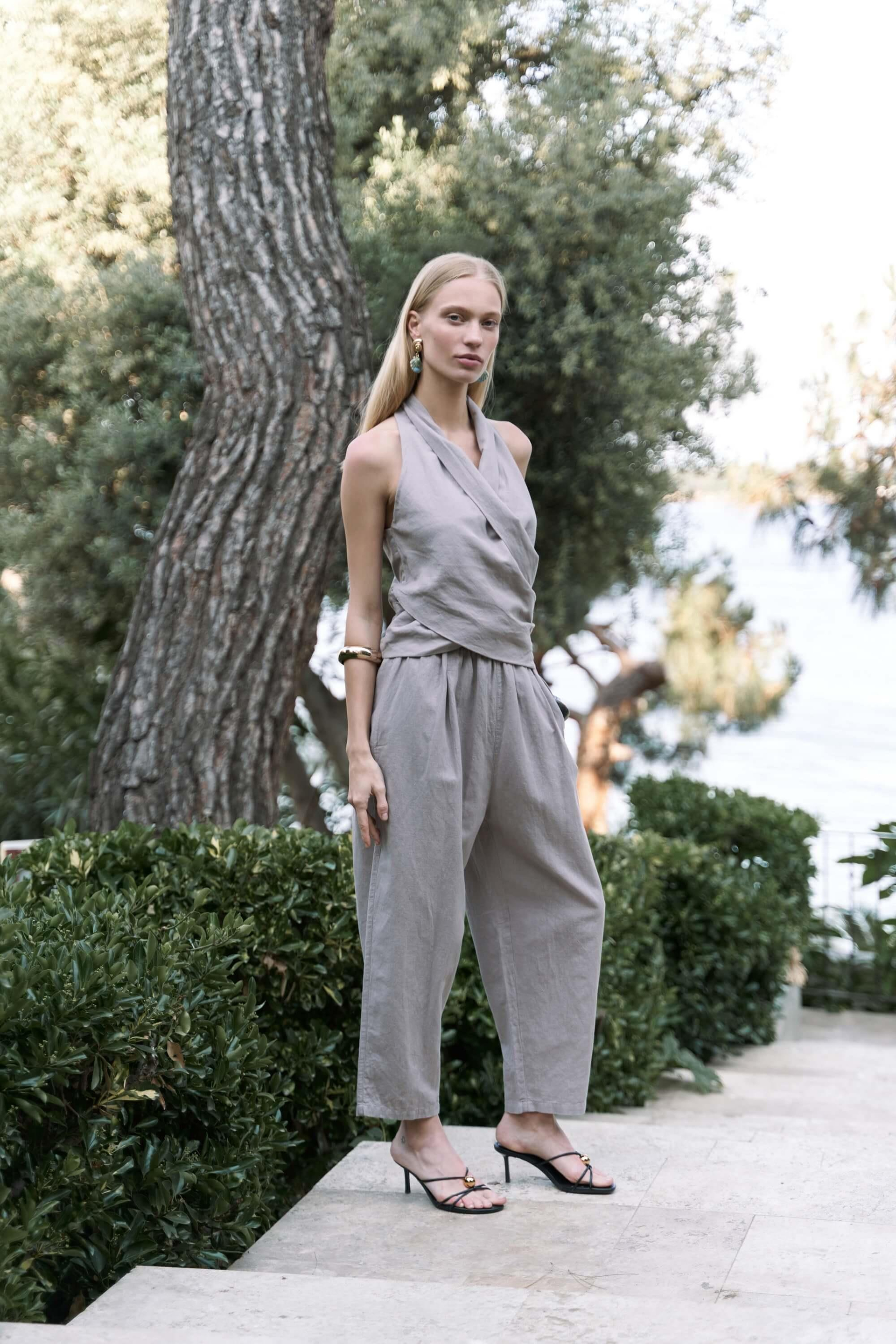 Struana Kruvaze Gri Crop Pantolon Takım