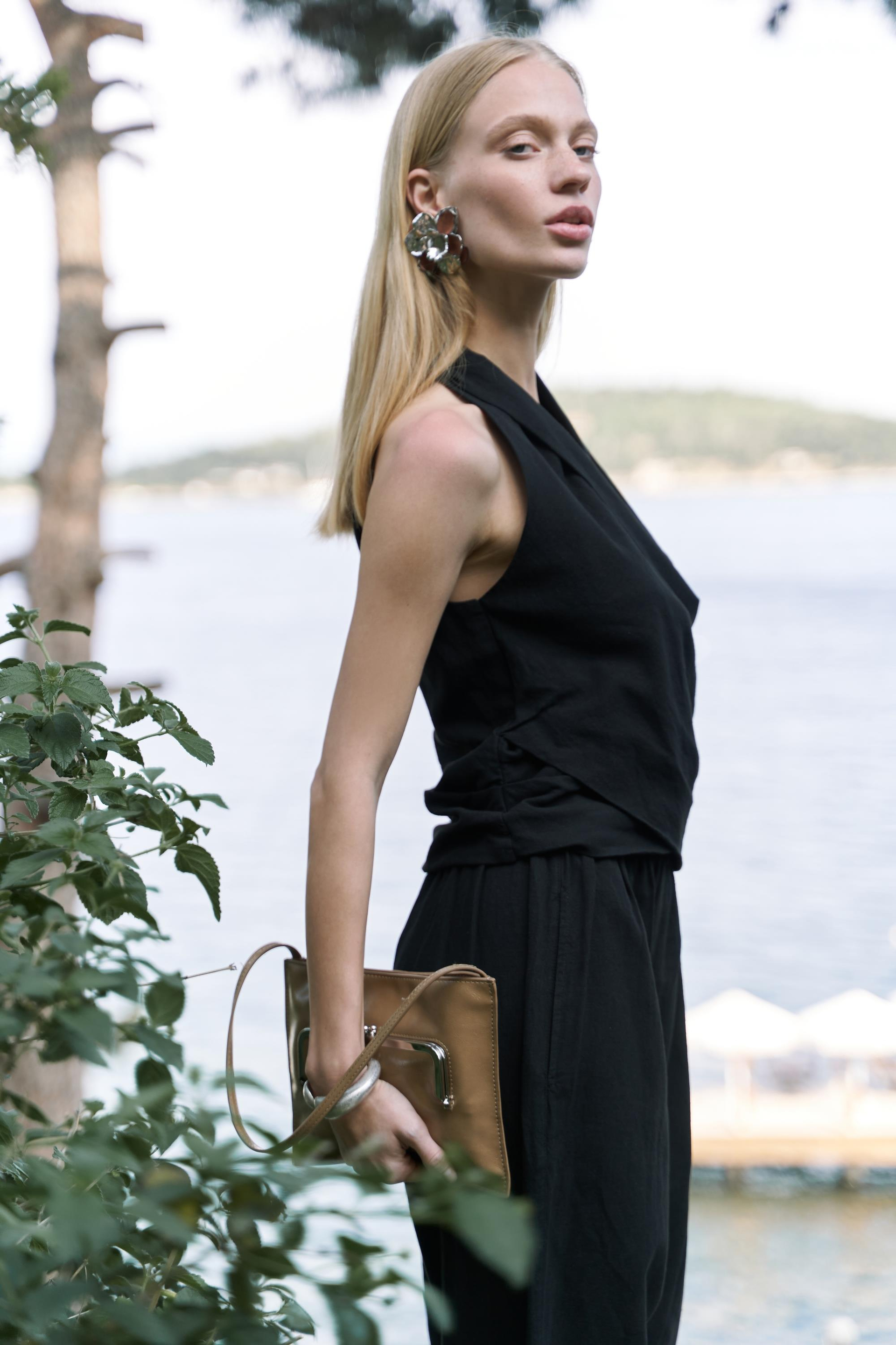 Struana Kruvaze Siyah Crop Pantolon Takım