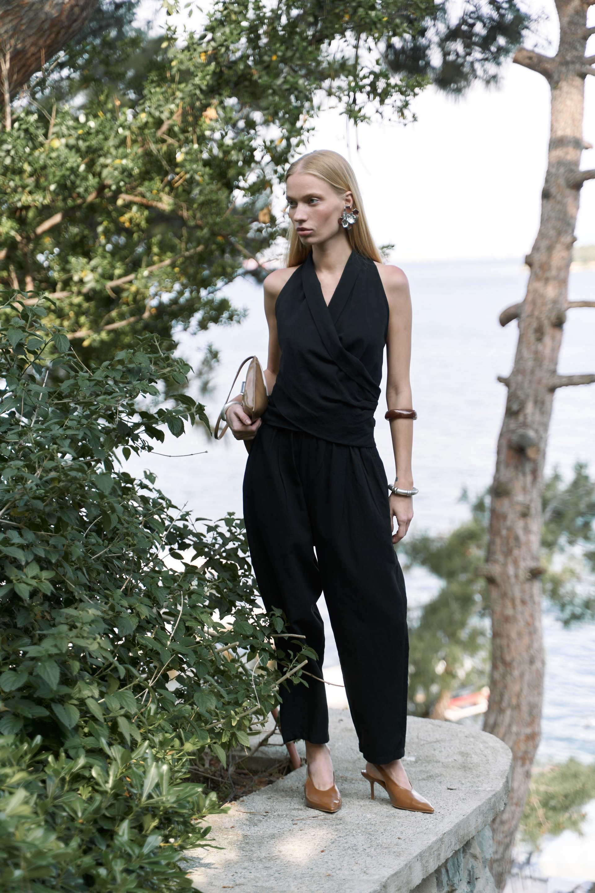 Struana Kruvaze Siyah Crop Pantolon Takım