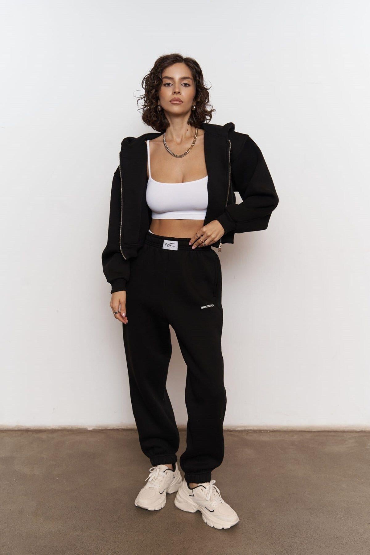 Studios Crop Siyah Eşofman Takım