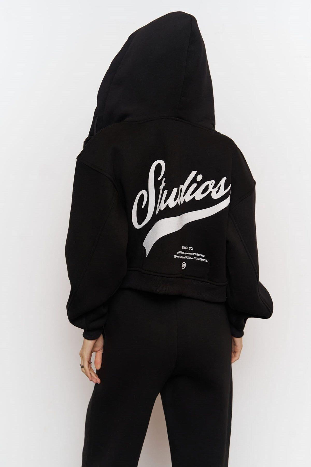 Studios Crop Siyah Eşofman Takım