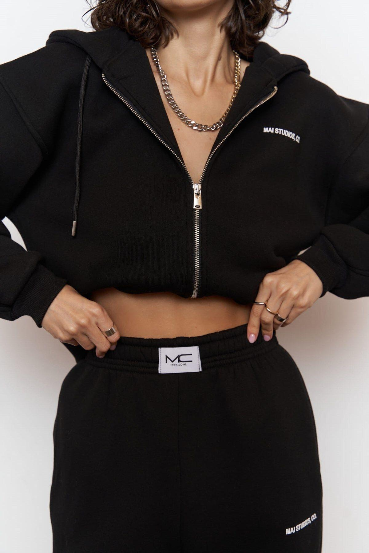 Studios Crop Siyah Eşofman Takım