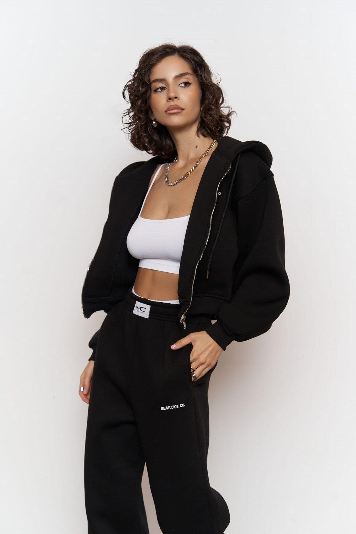 Studios Crop Siyah Eşofman Takım