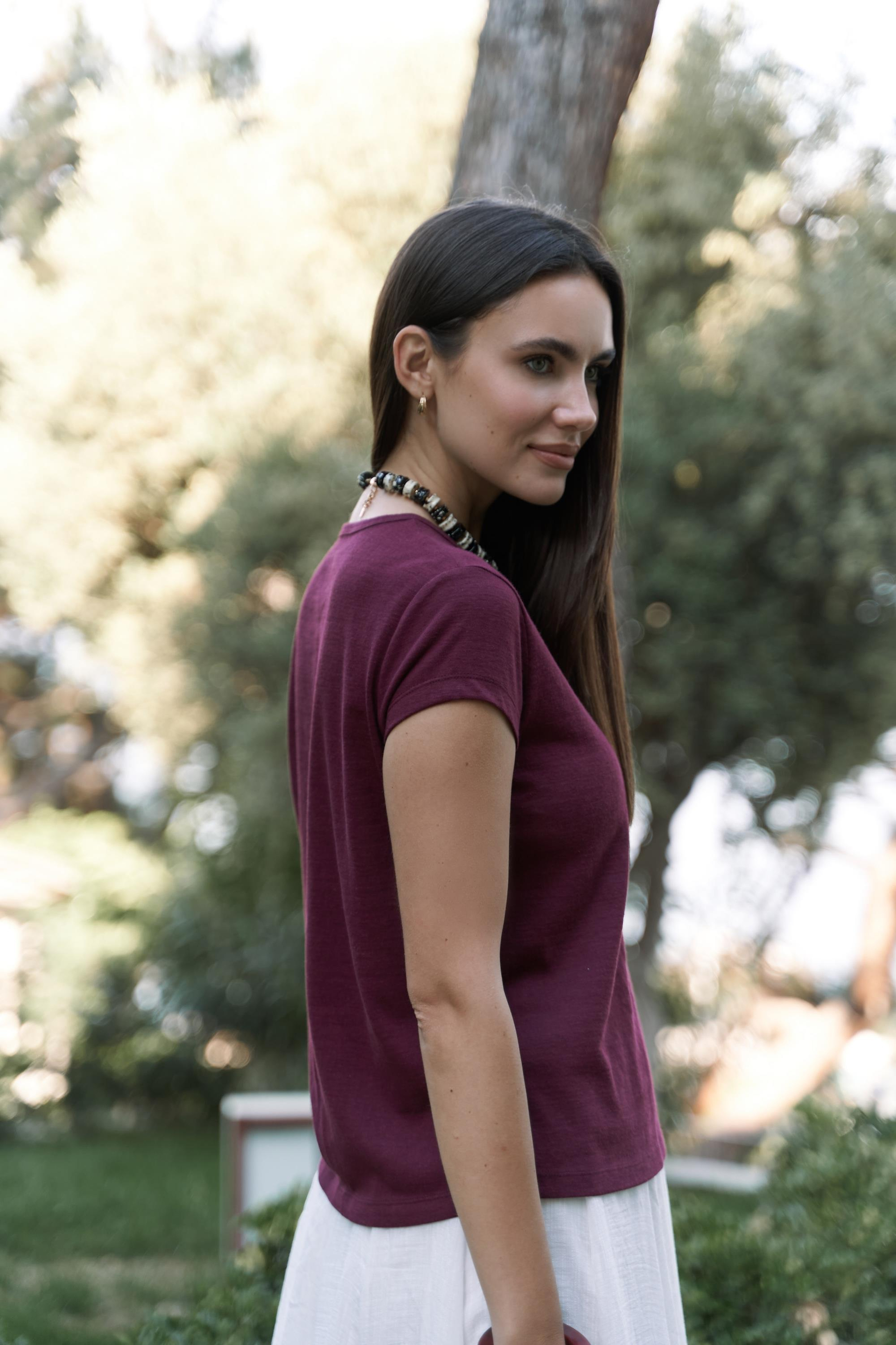 Suva Kısa Kol Bordo T-Shirt