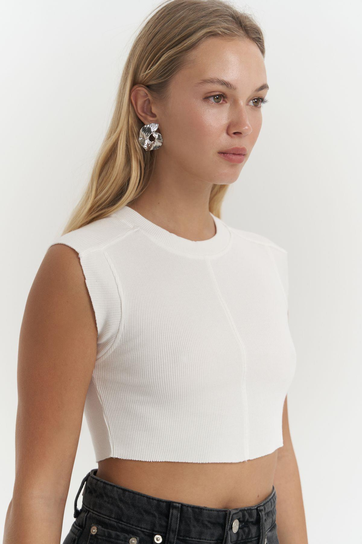 Swipe Beyaz Yıkamalı Crop