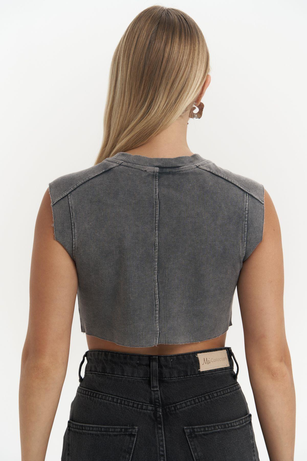 Swipe Füme Yıkamalı Crop