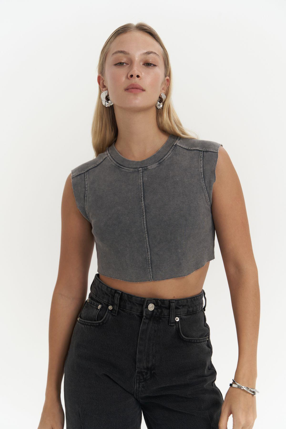 Swipe Füme Yıkamalı Crop