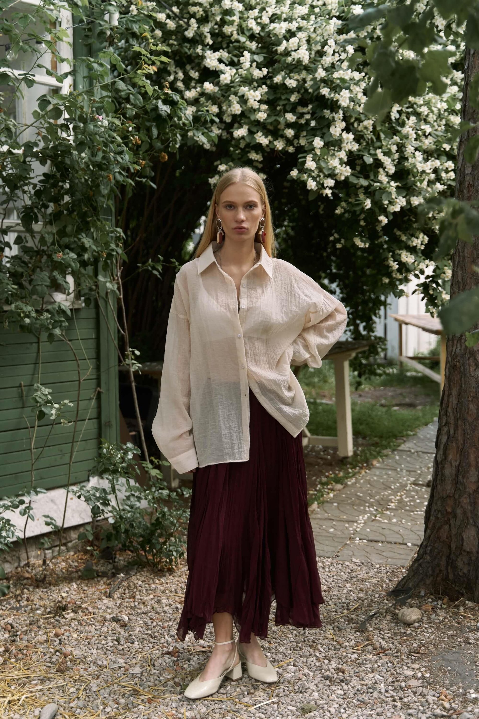 Syaritta Oversize Bej Transparan Gömlek