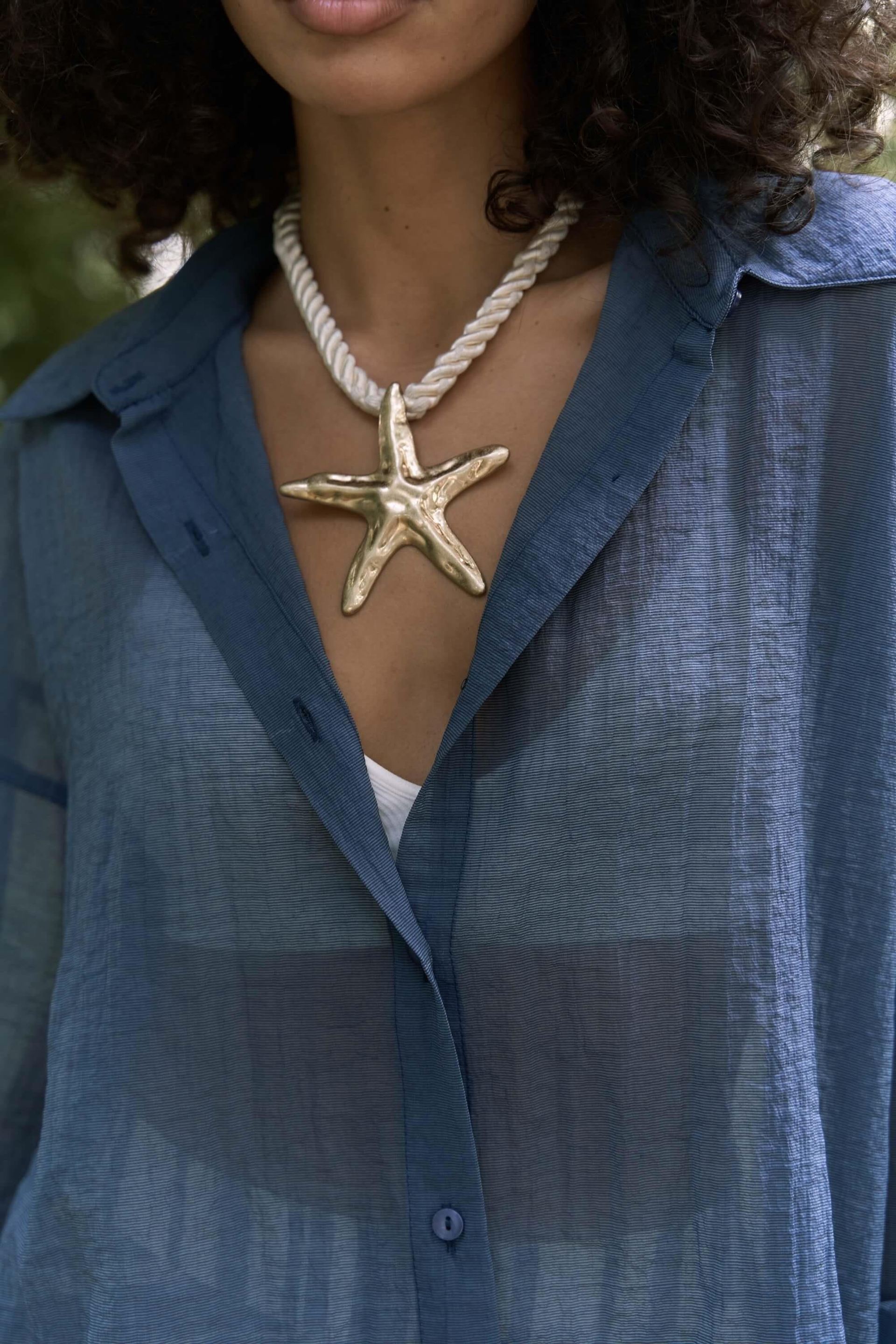 Syaritta Oversize İndigo Transparan Gömlek