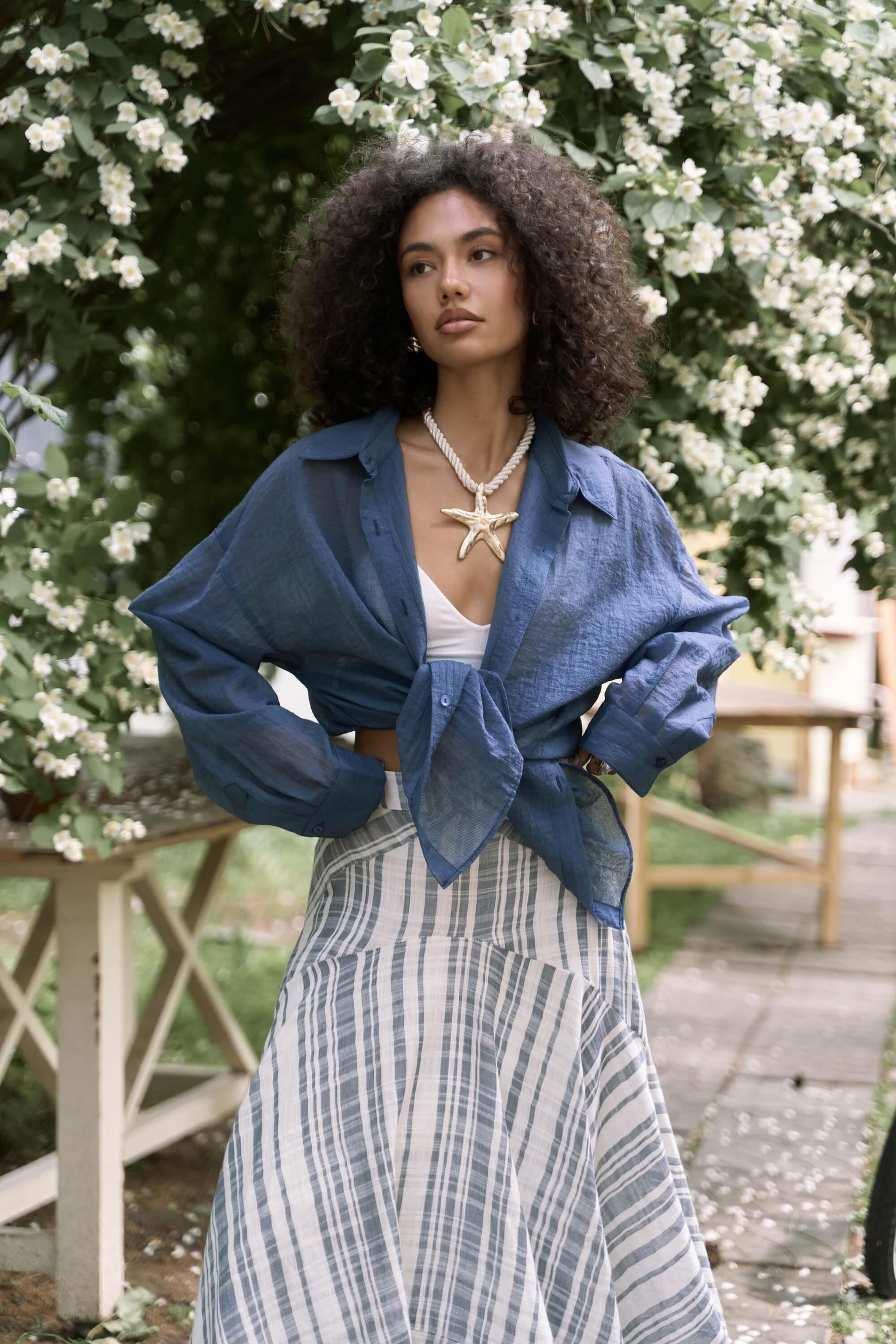 Syaritta Oversize İndigo Transparan Gömlek