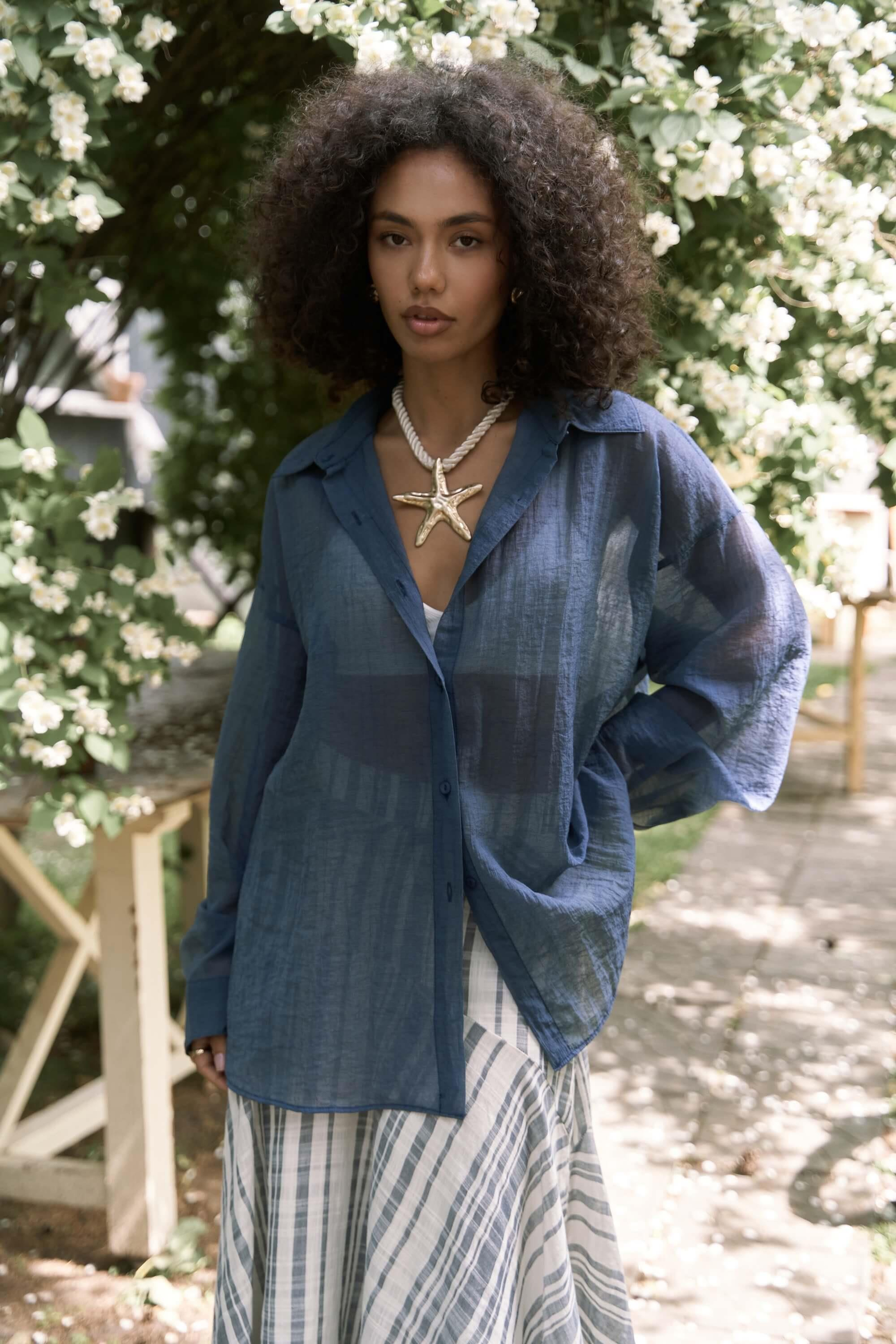 Syaritta Oversize İndigo Transparan Gömlek