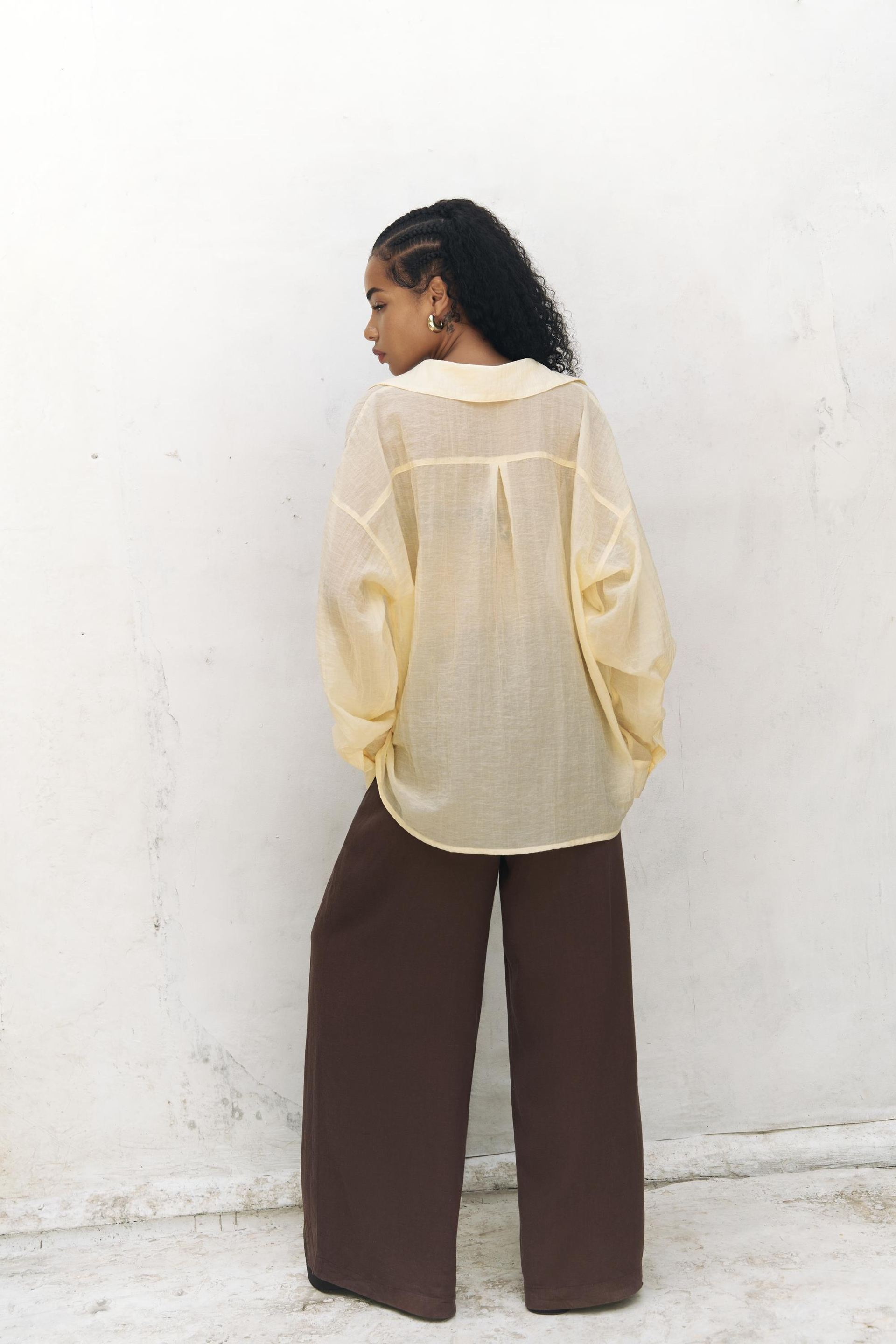 Syaritta Oversize Sarı Transparan Gömlek 