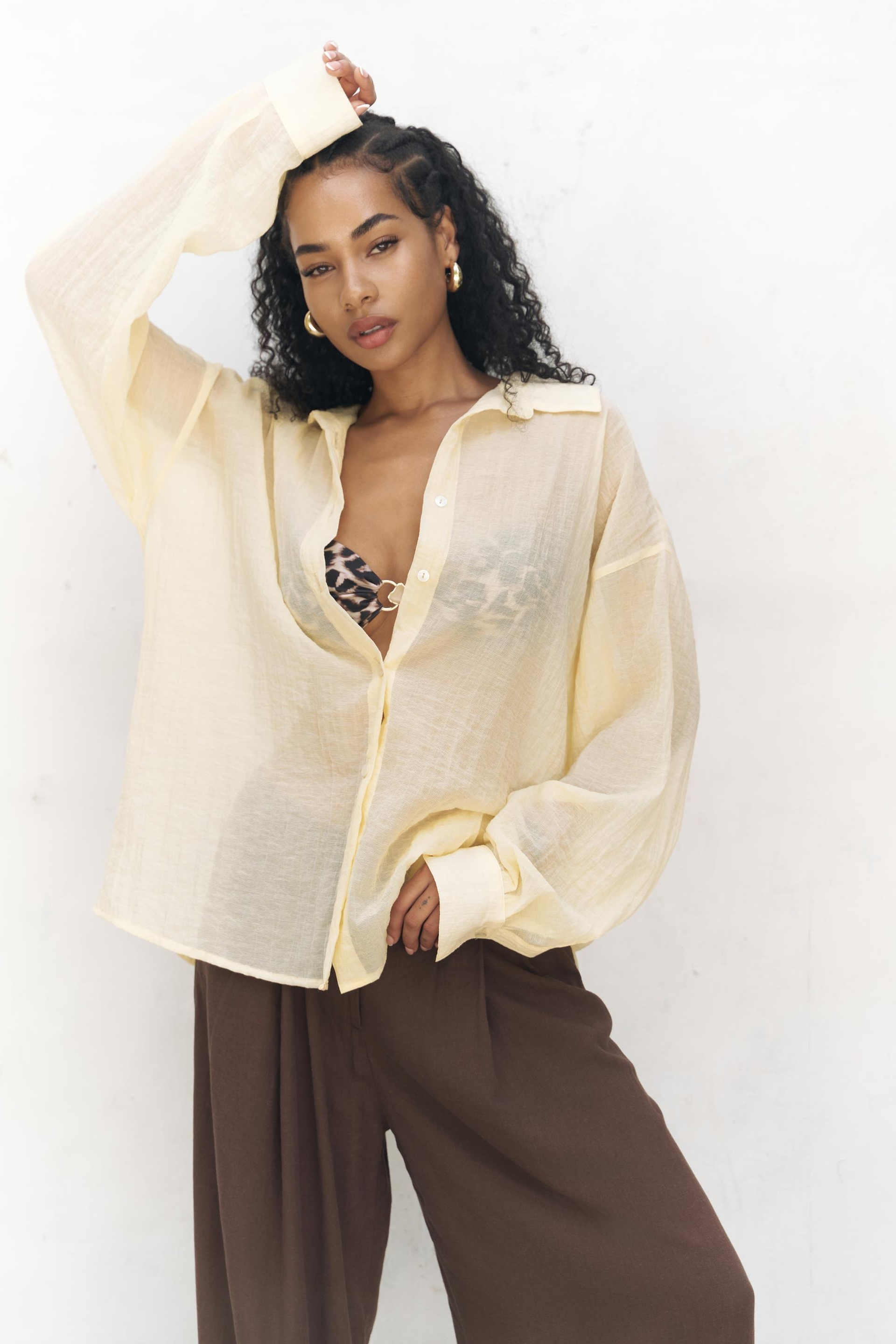 Syaritta Oversize Sarı Transparan Gömlek 