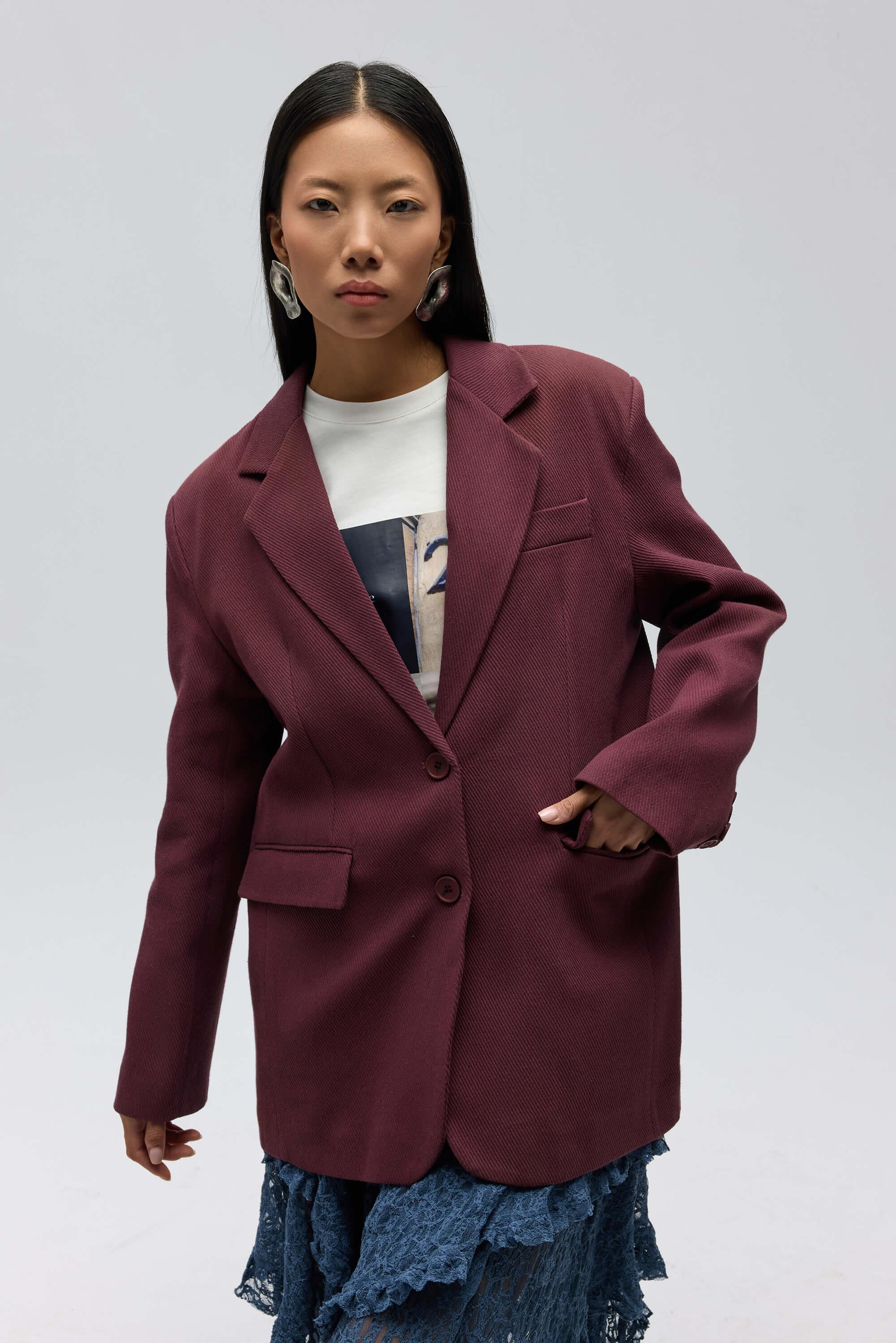 Symi Wide Fit Basic Burgundy Blazer