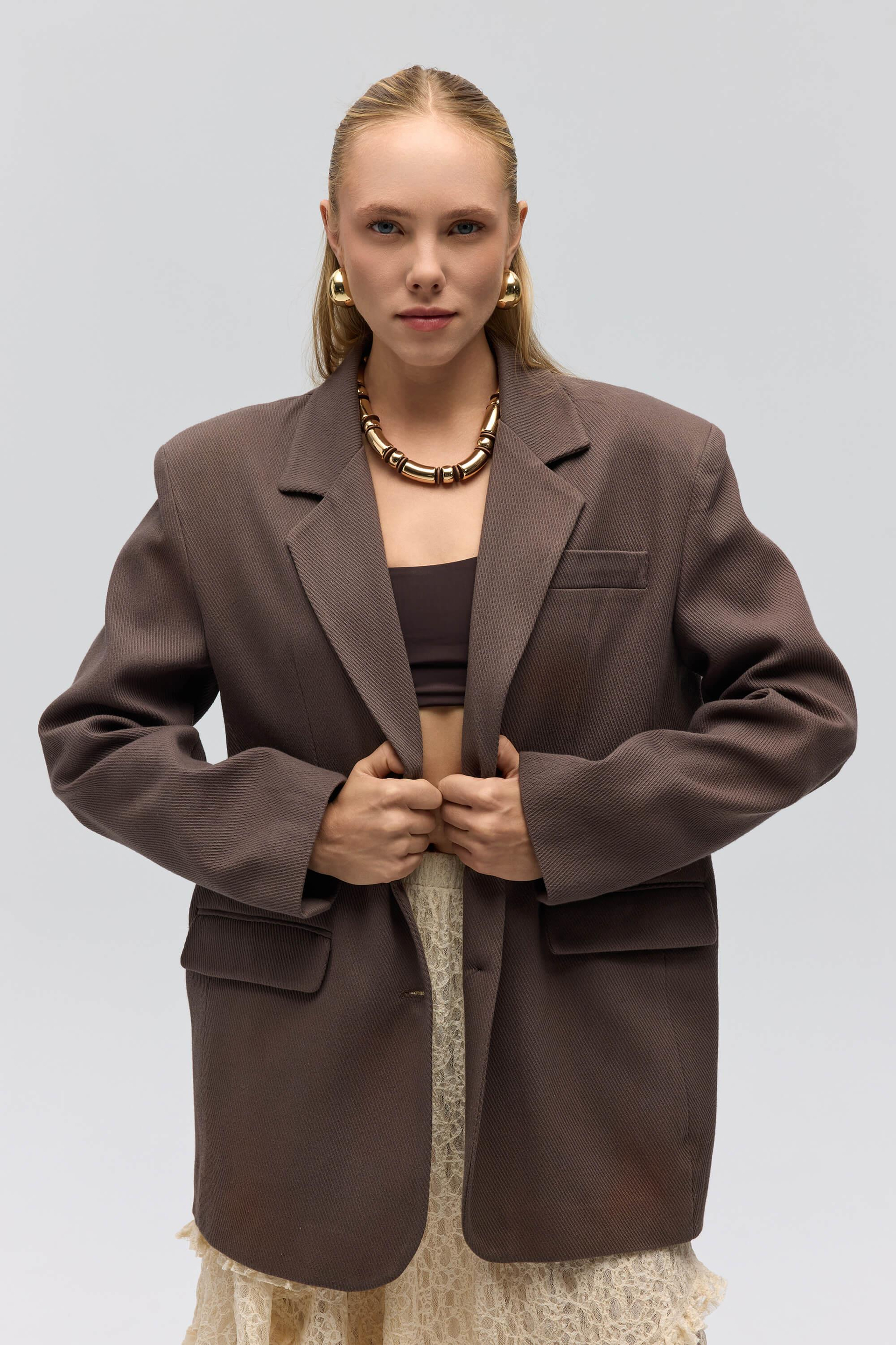 Symi Wide Fit Basic Brown Blazer