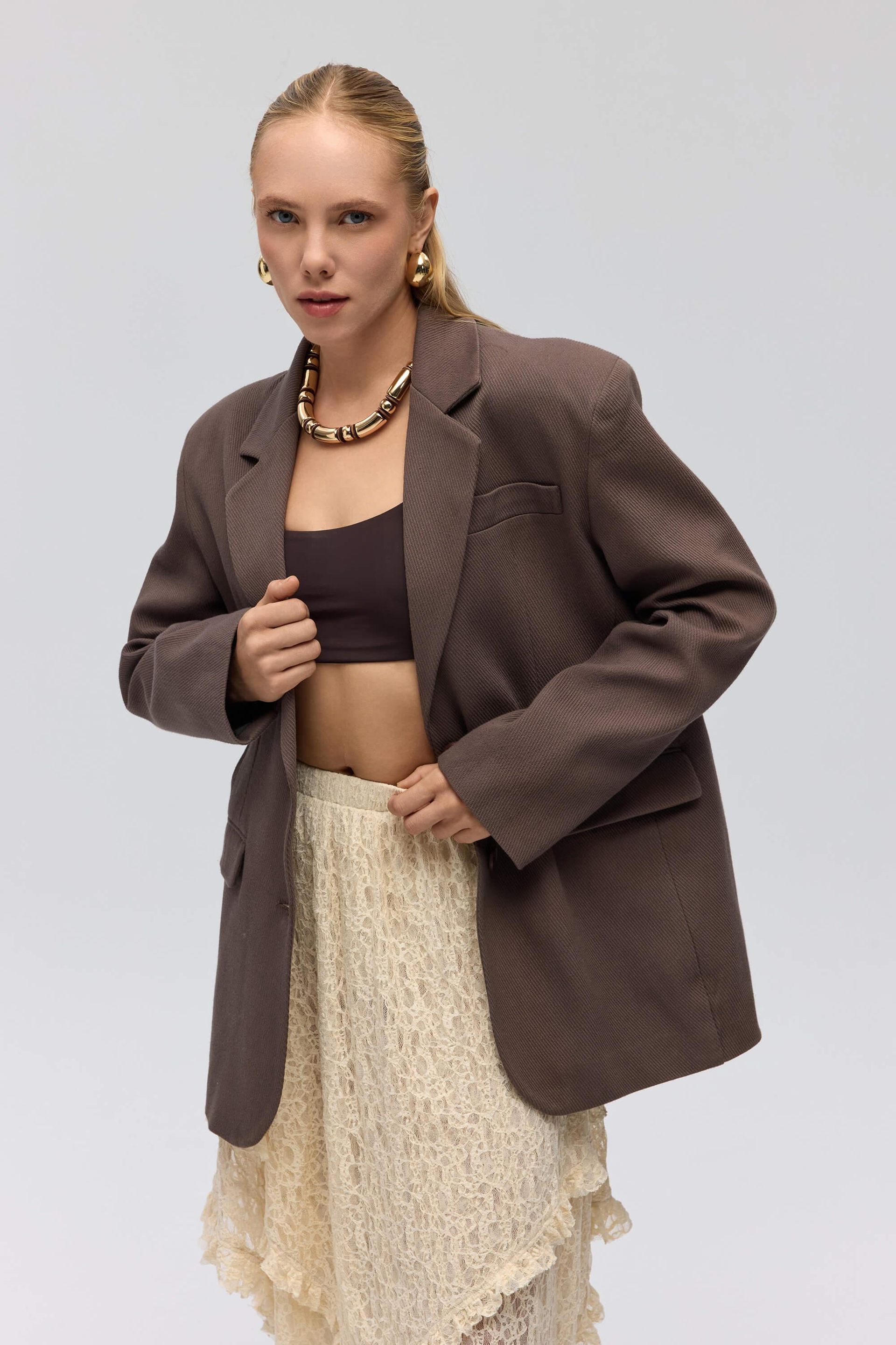 Symi Wide Fit Basic Brown Blazer