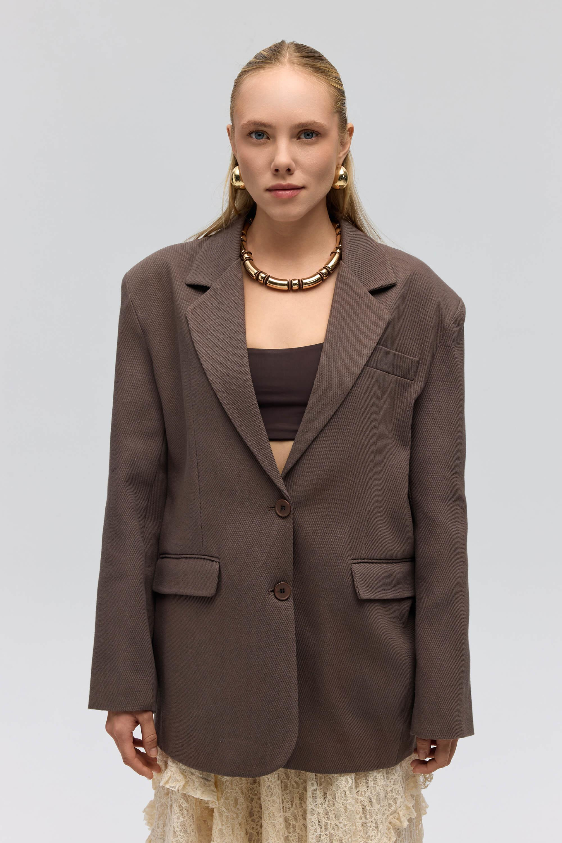 Symi Wide Fit Basic Brown Blazer