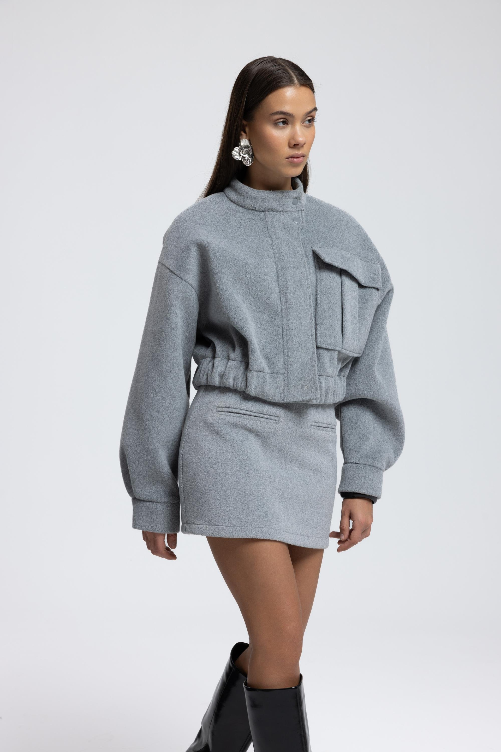 Tenby Charcoal Crop Jacket-Skirt Set