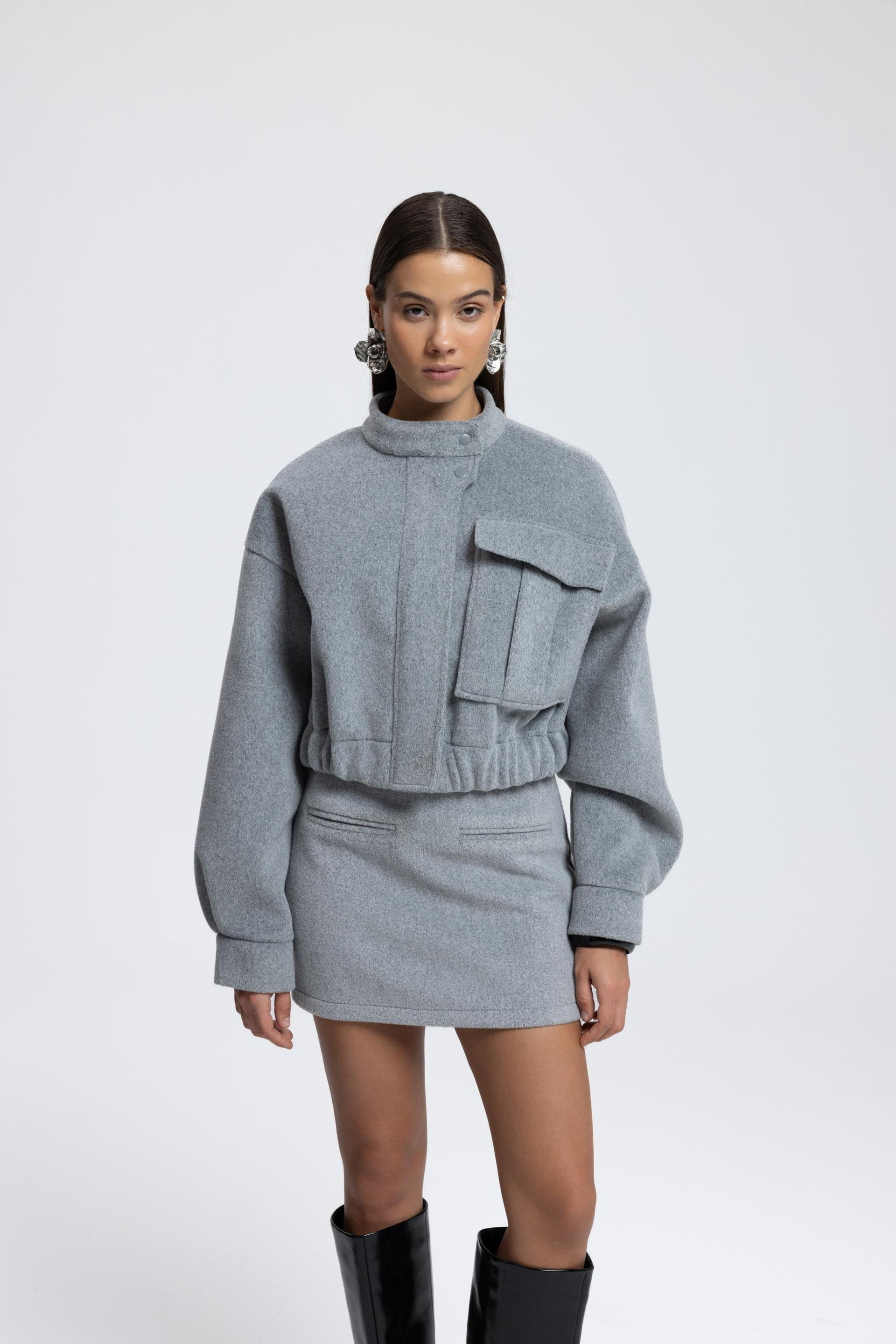 Tenby Charcoal Crop Jacket-Skirt Set