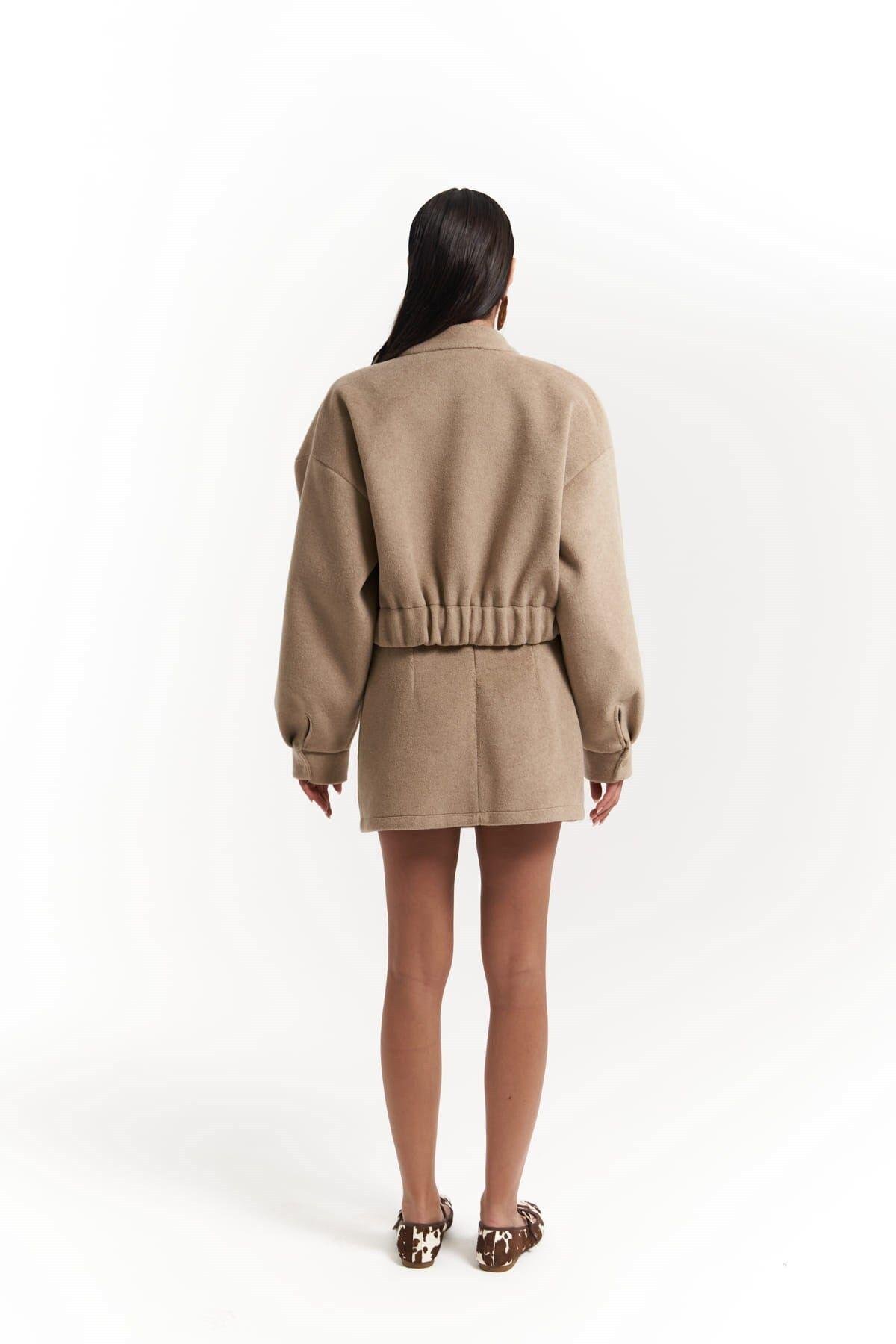 Tenby Taupe Crop Ceket-Etek Takım