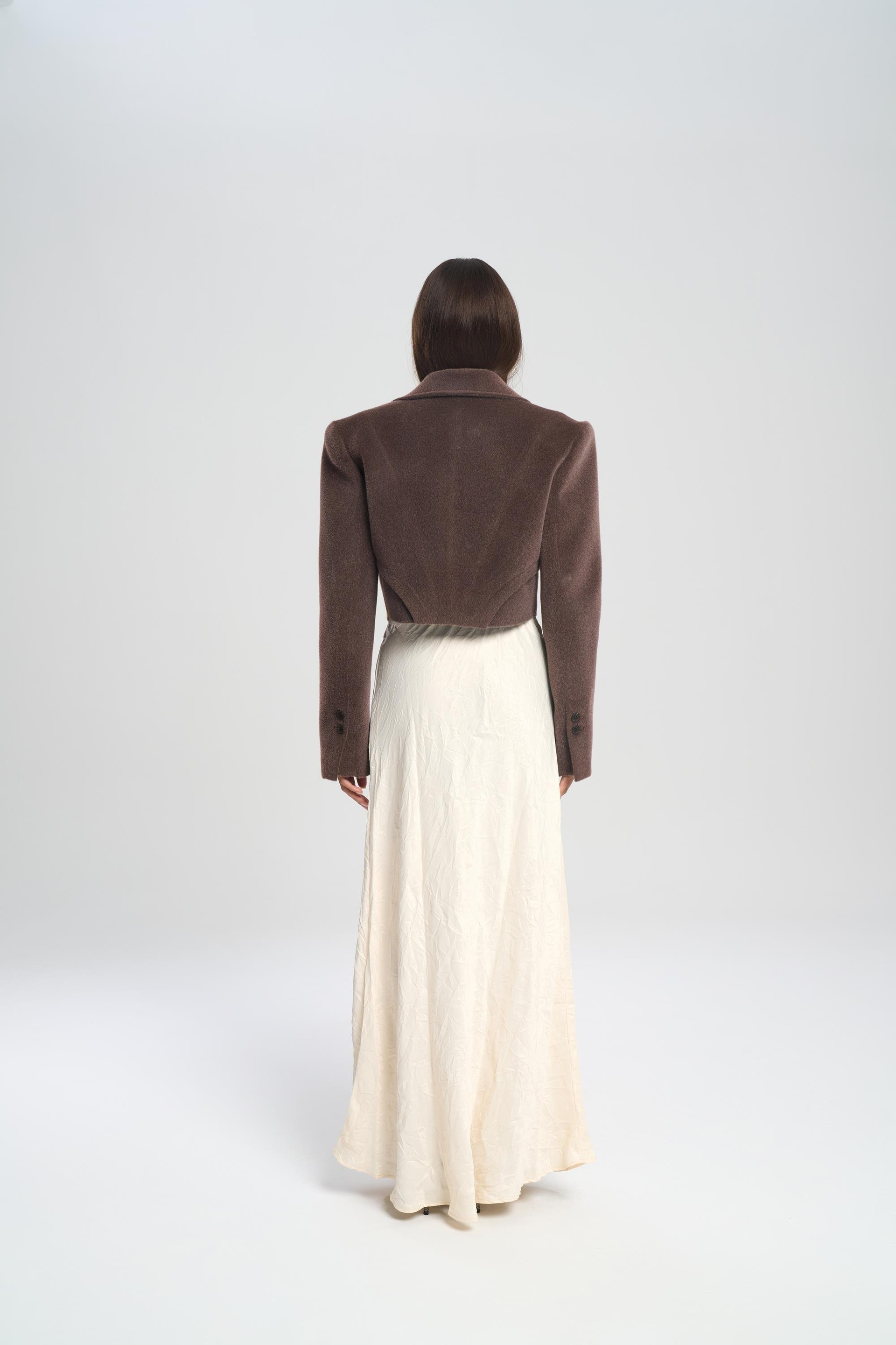 Teya Kahve Üçgen Detay Crop Ceket