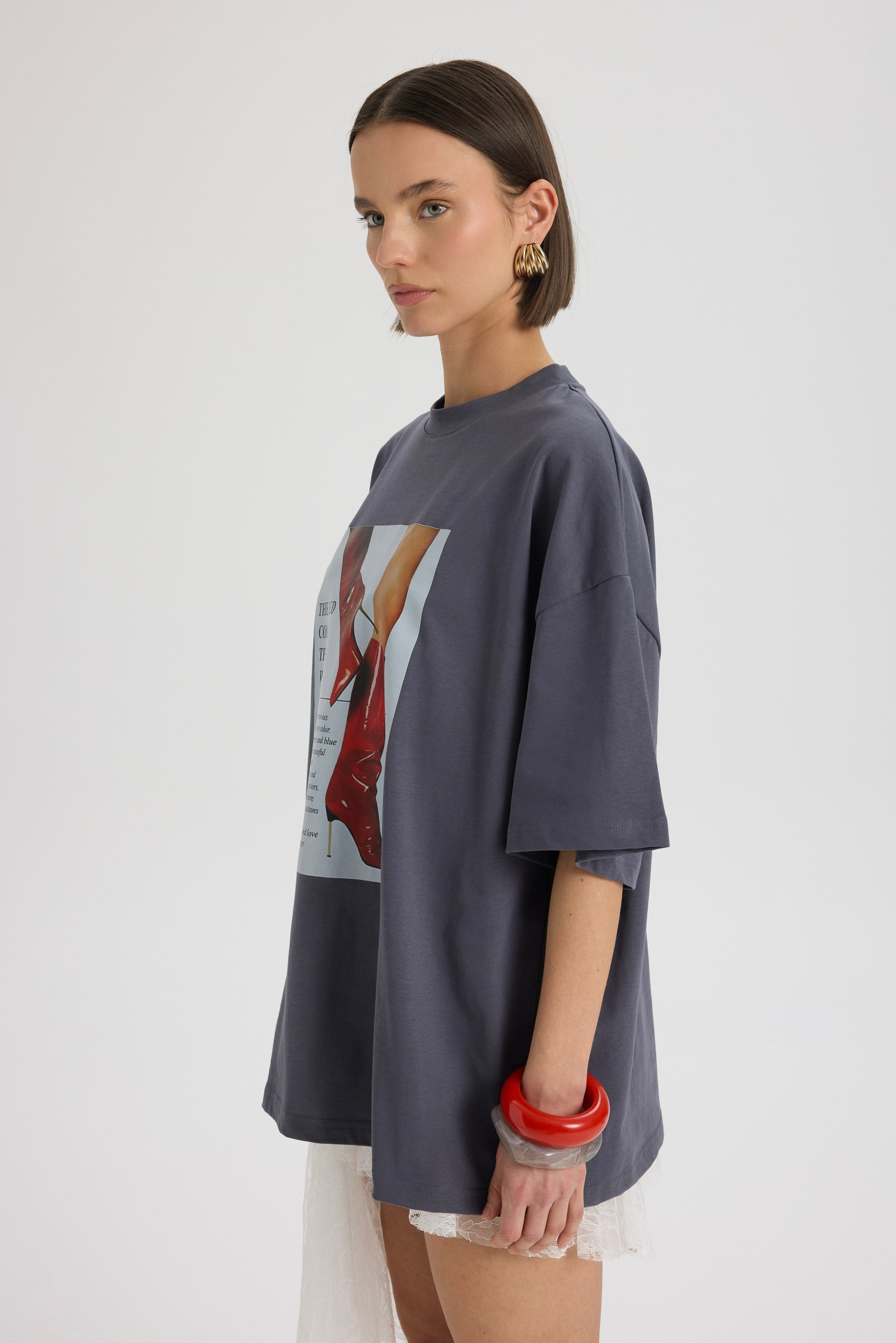 Theory Oversize Füme T-Shirt