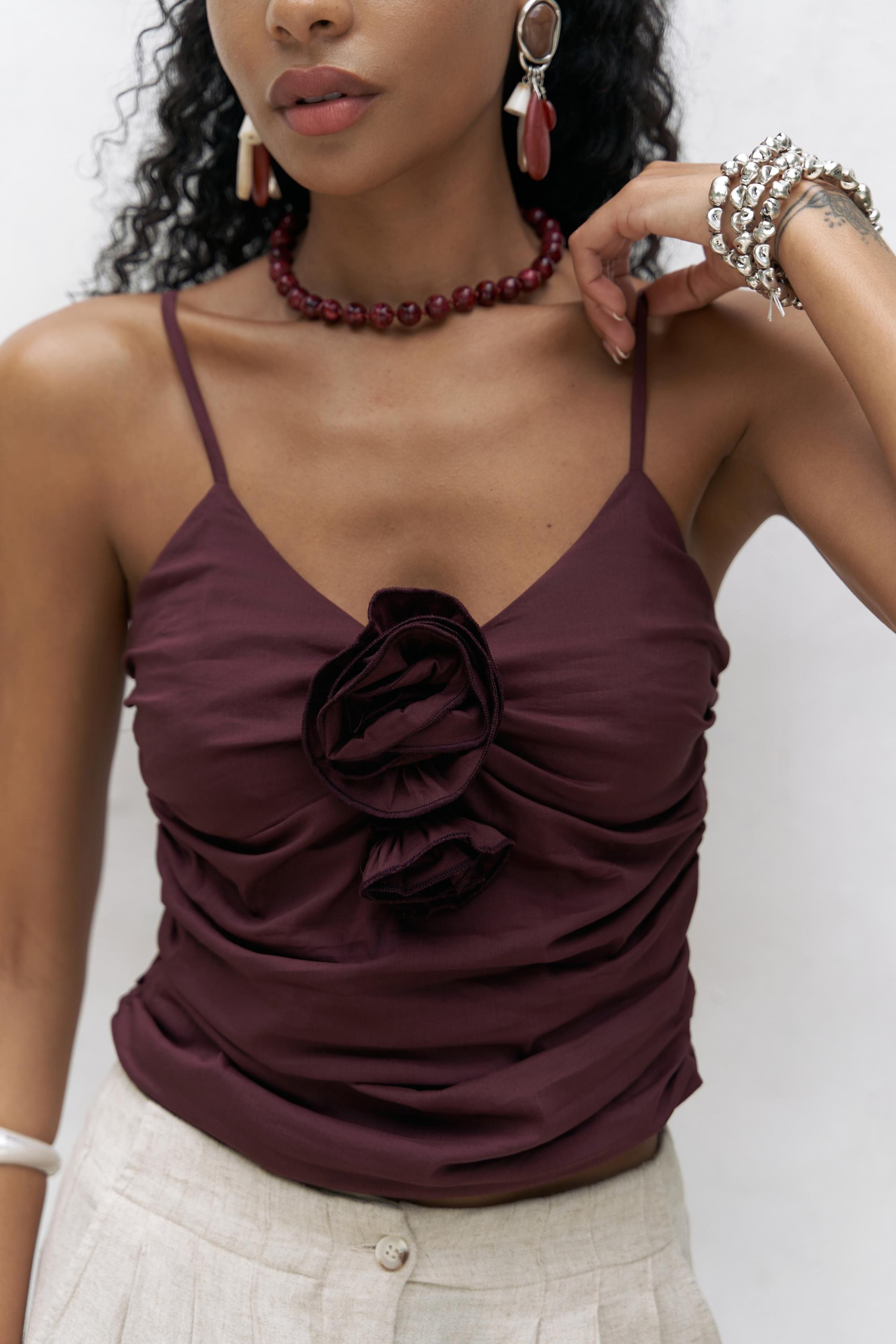 Tia Gül Detay Bordo Crop