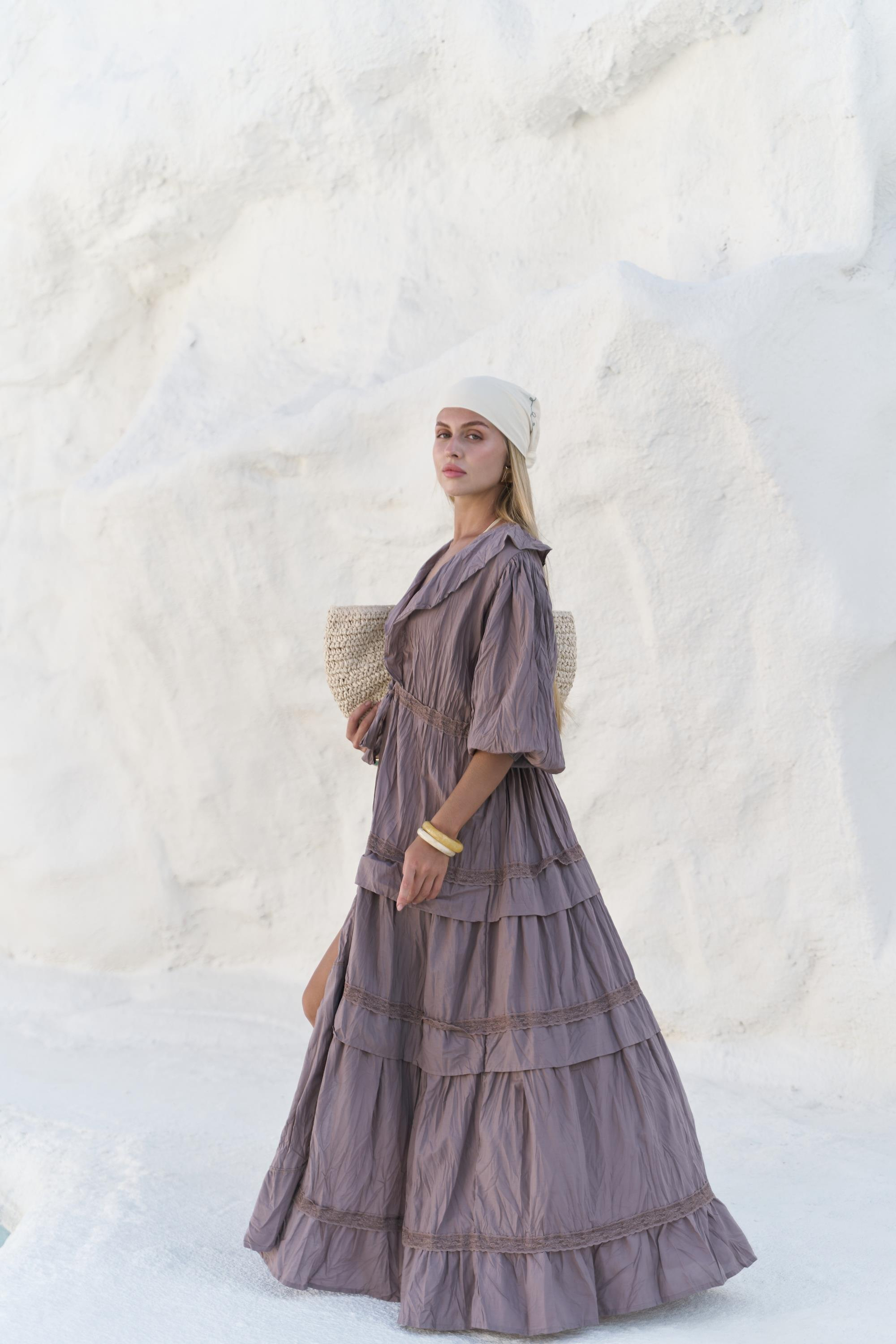 Trieste Dantel Detay Vizon Uzun Elbise