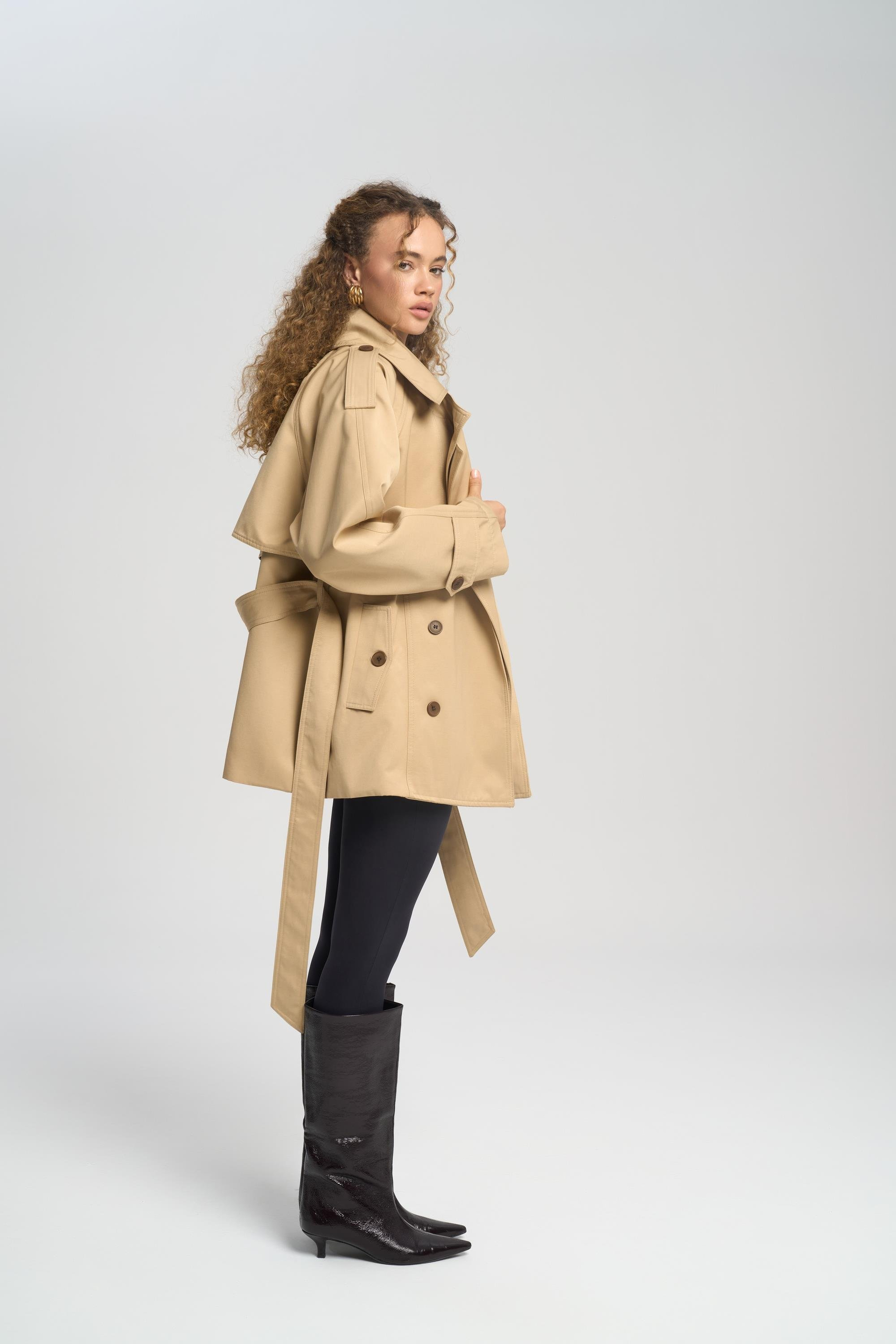 Tyra Camel Belted Short Trench Coat