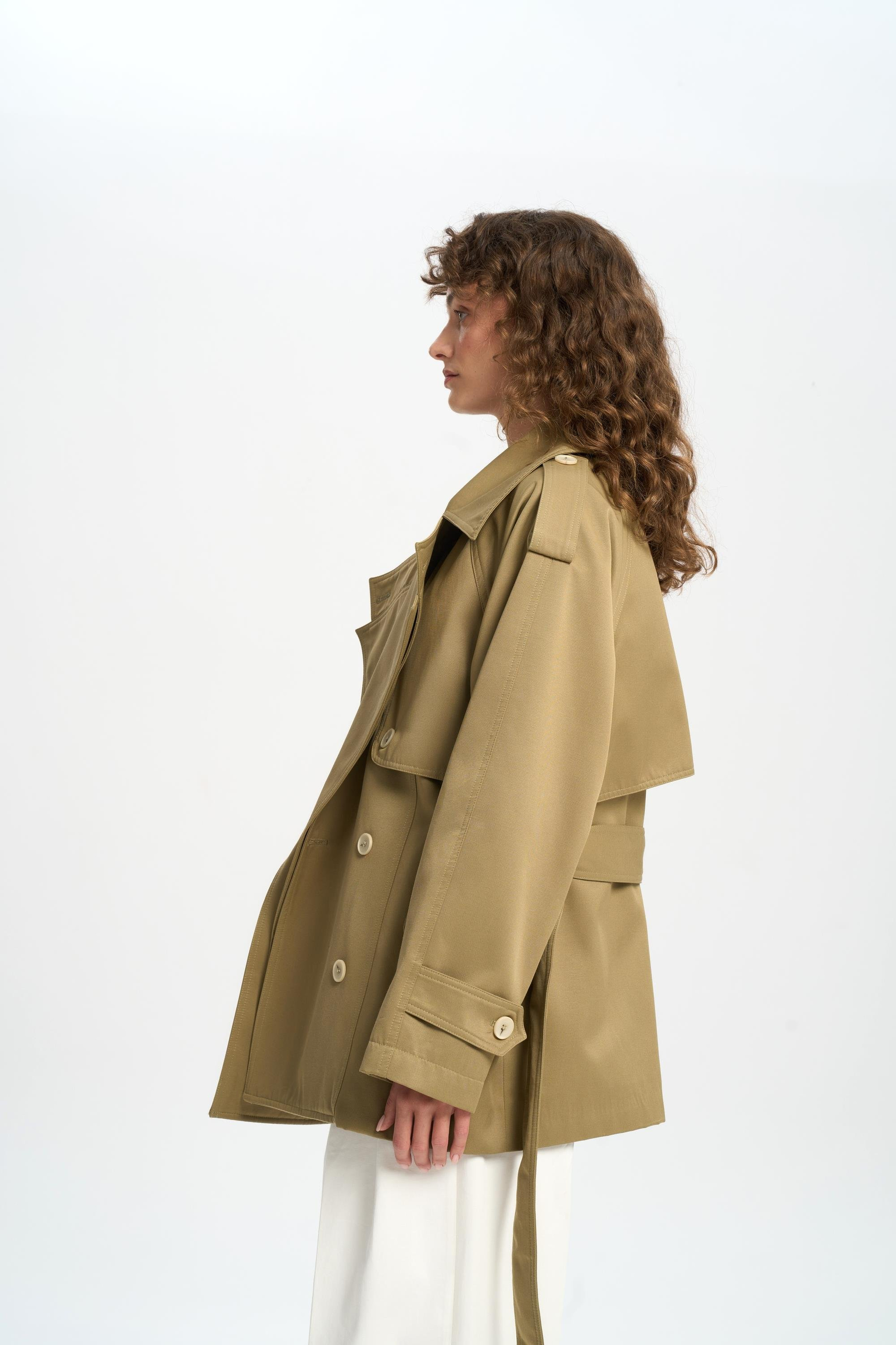 Tyra Haki Kemerli Kısa Trençkot