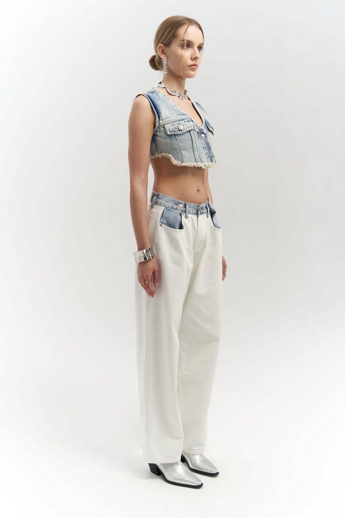 Unique Beyaz / Mavi Jean Pantolon