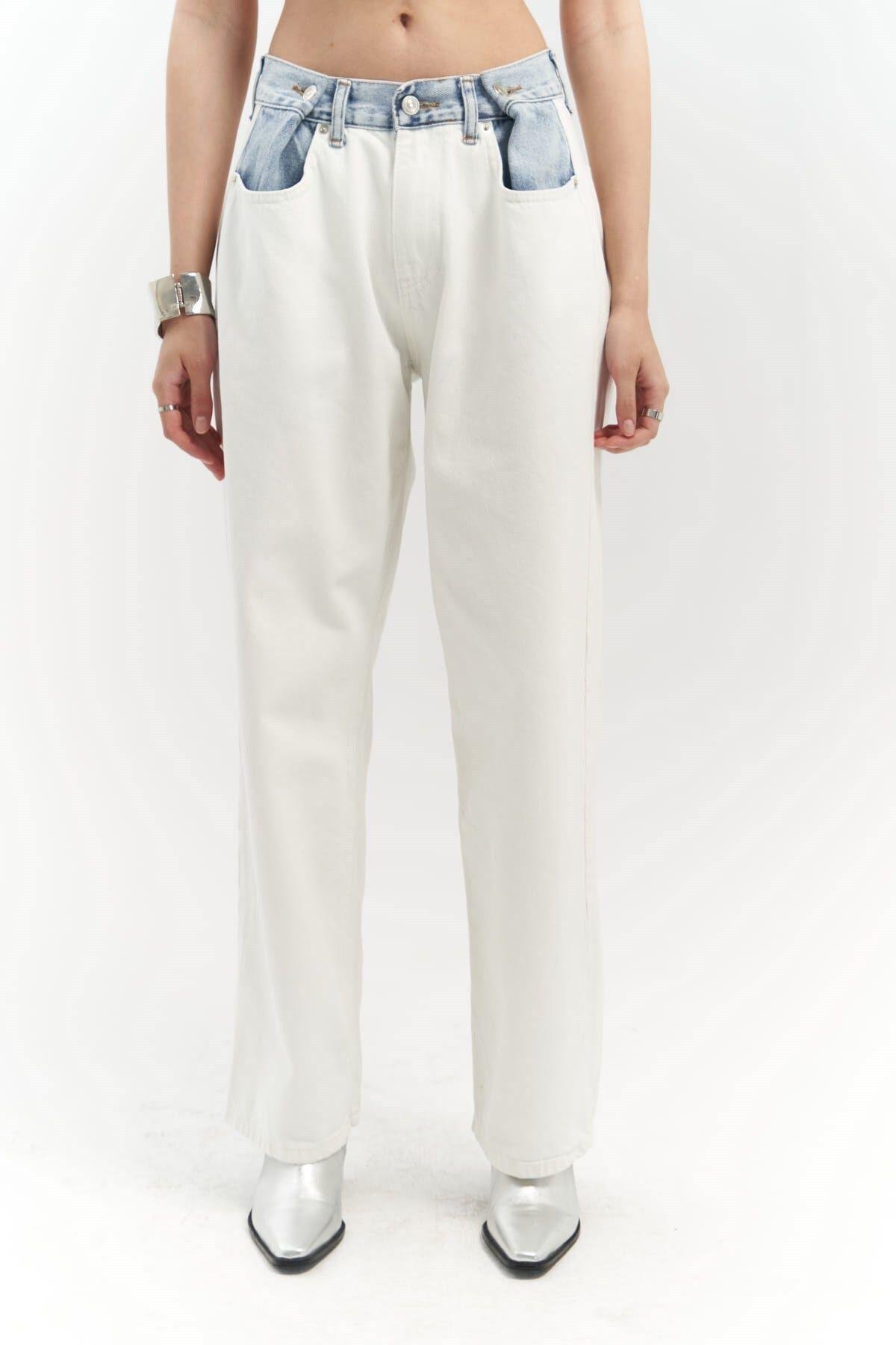 Unique Beyaz / Mavi Jean Pantolon