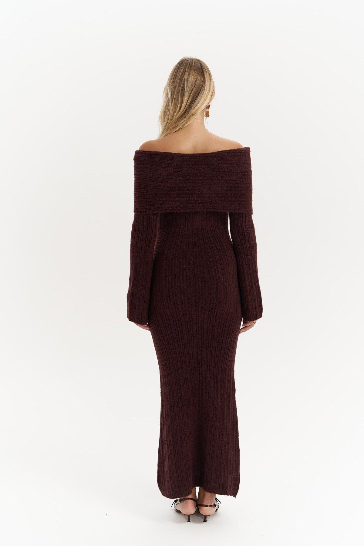 Valencia Burgundy Long Knit Dress