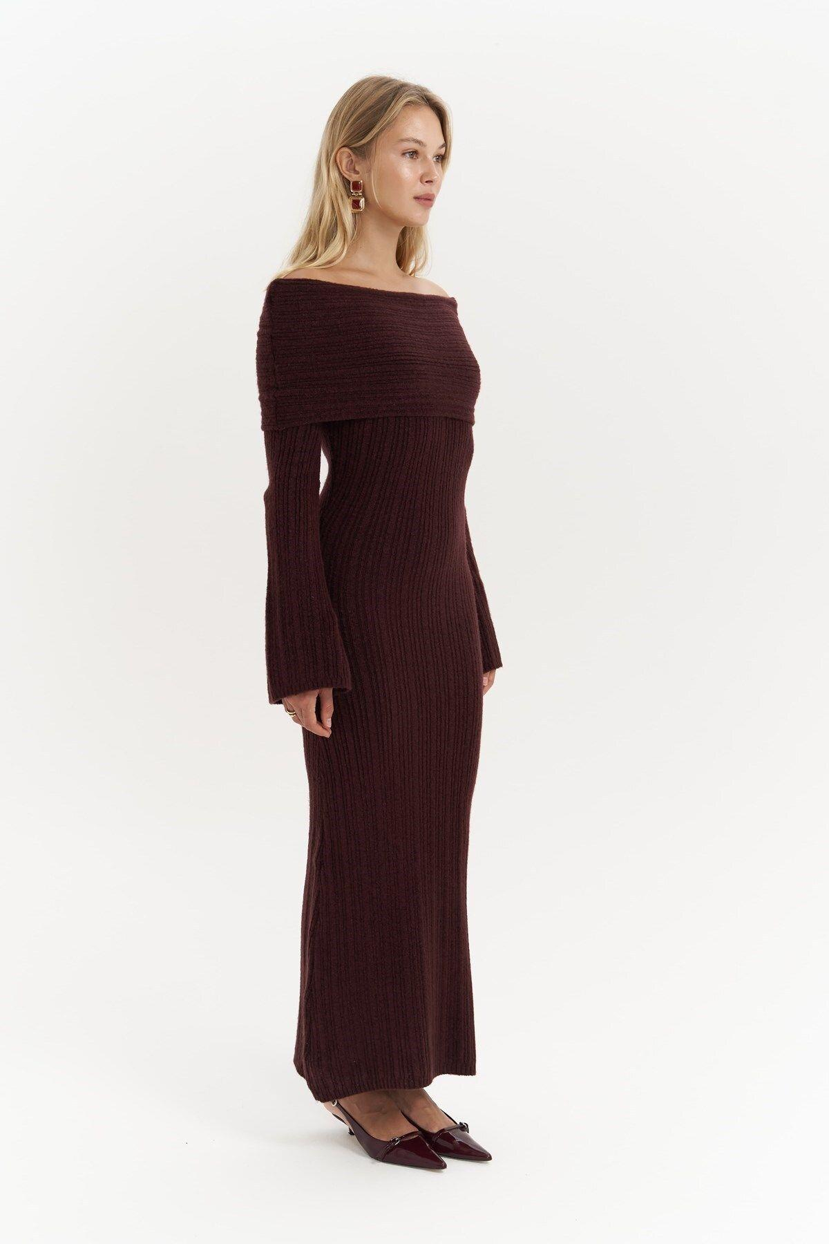 Valencia Burgundy Long Knit Dress