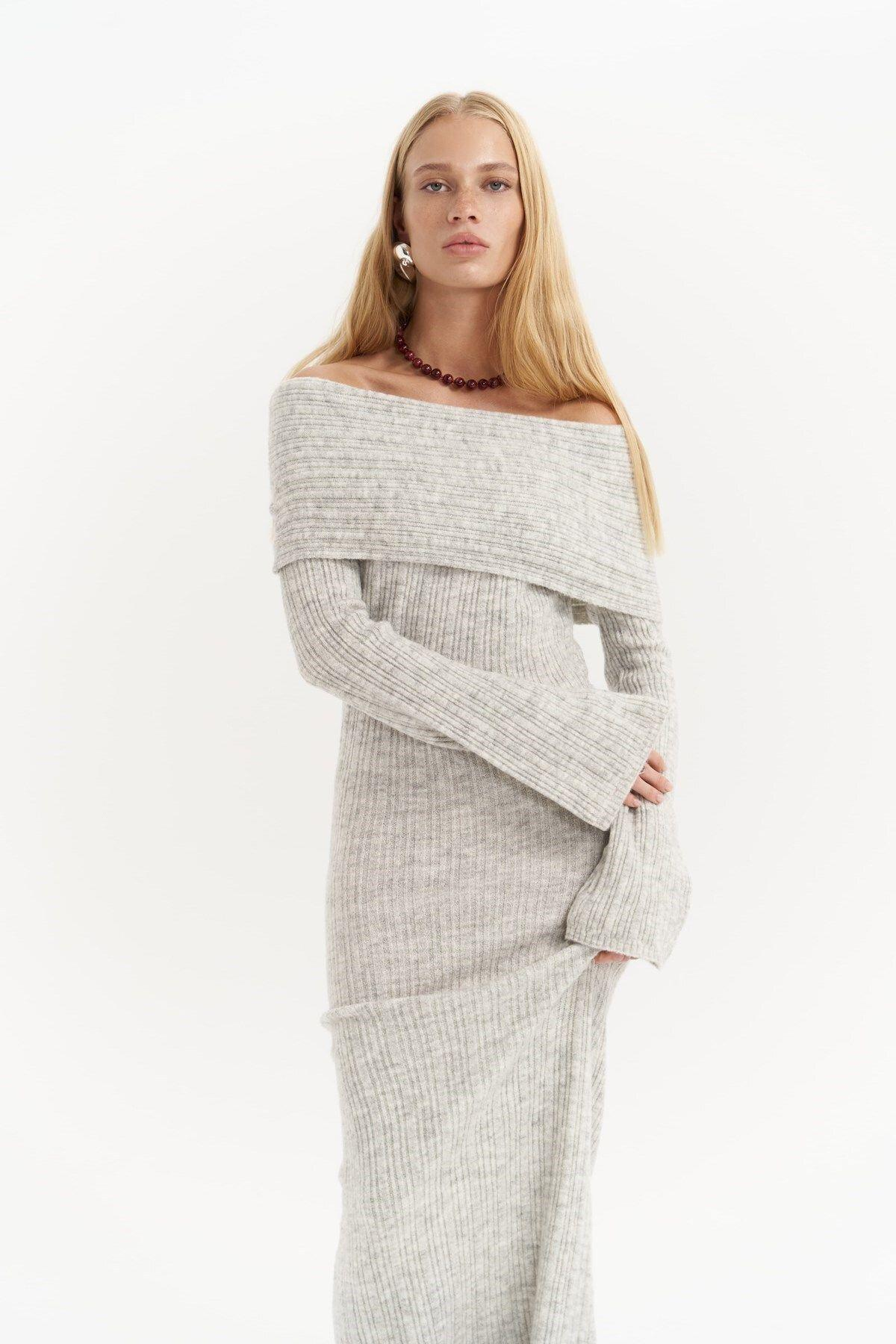 Valencia Gray Long Knit Dress
