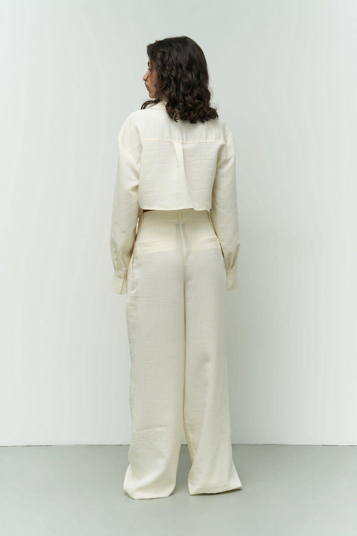 Valente Ekru Crop Gömlek Pantolon Takım