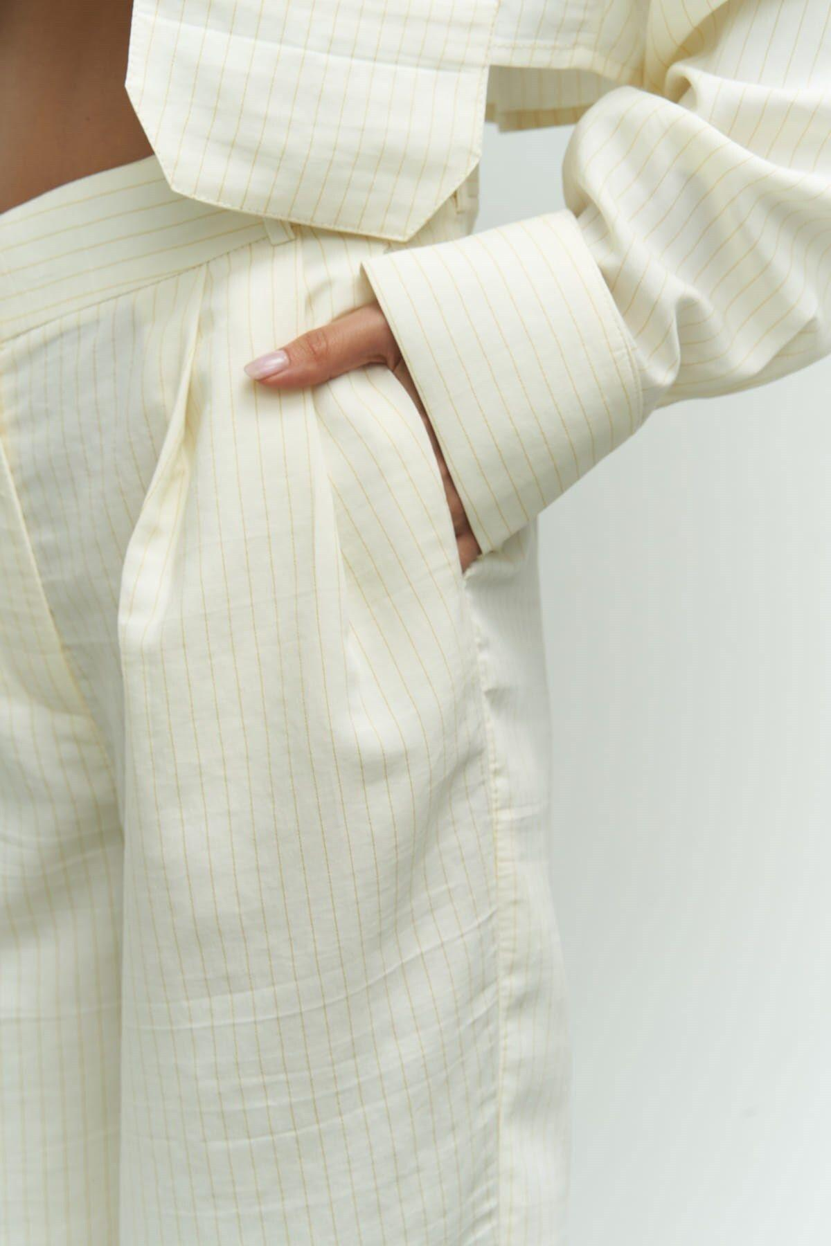 Valente Ekru Crop Gömlek Pantolon Takım