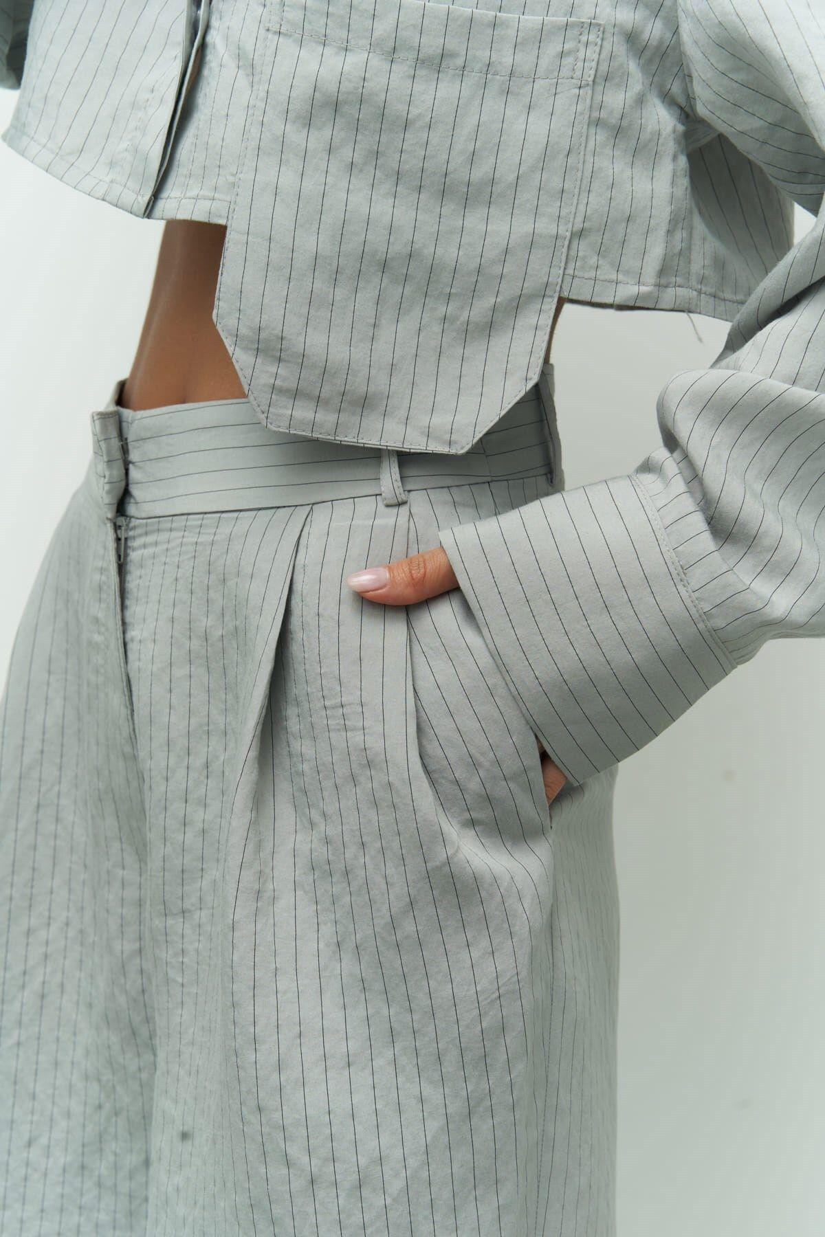 Valente Gray Crop Shirt & Pants Set