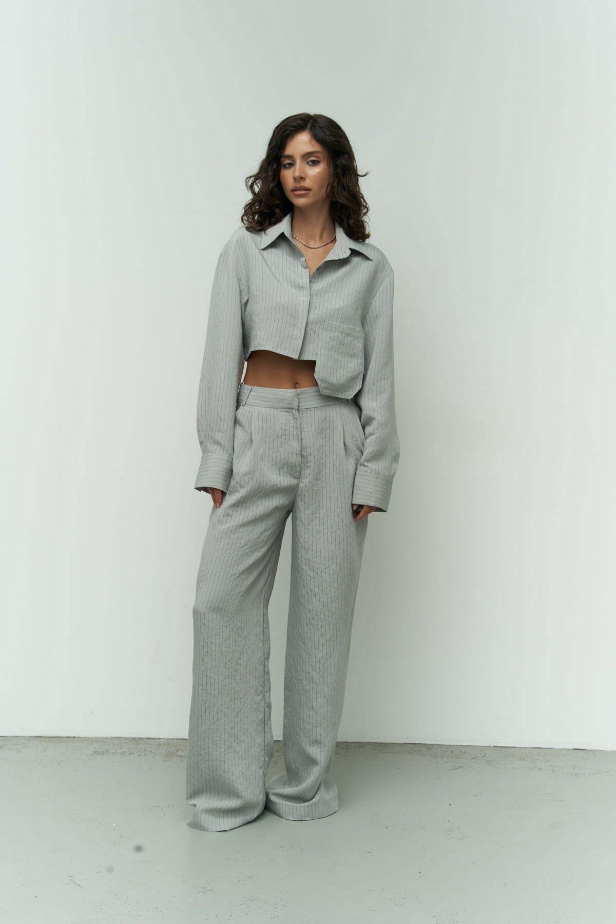 Valente Gray Crop Shirt & Pants Set