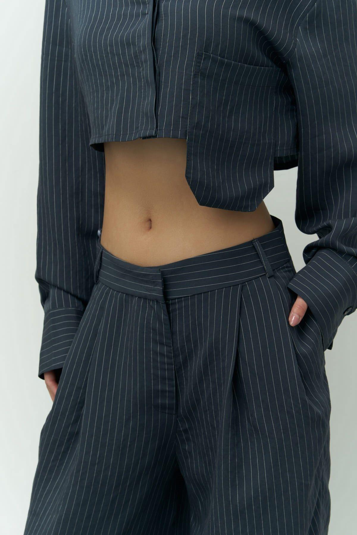 Valente Lacivert Crop Gömlek Pantolon Takım