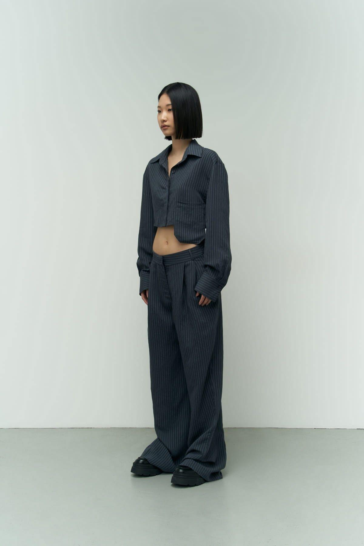 Valente Lacivert Crop Gömlek Pantolon Takım